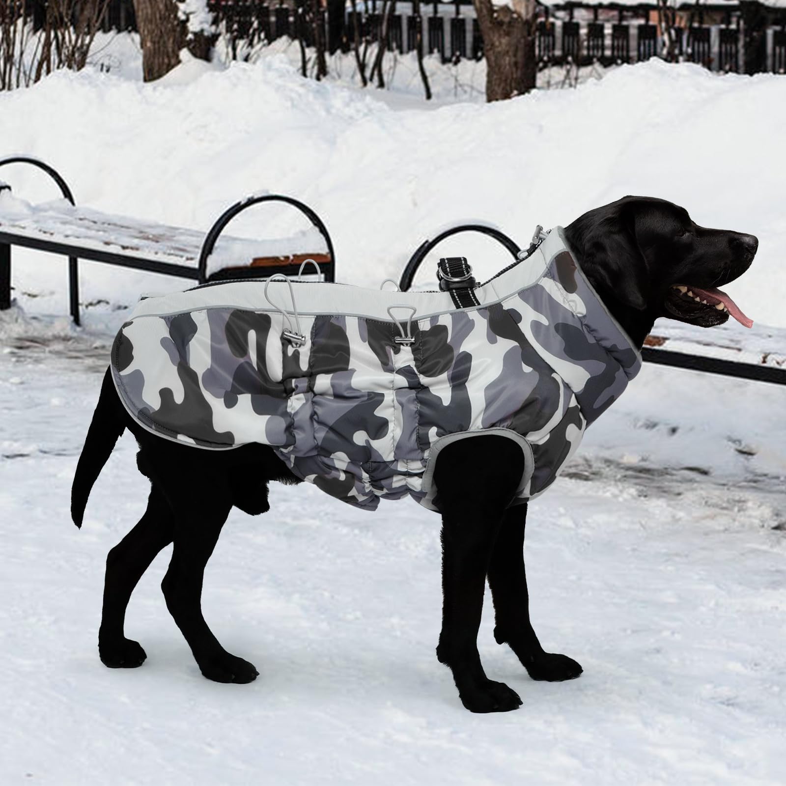 Dog Coat Dog Winter Jacket-Large, Warm Dog Coat Zip Up Snowsuit Dog Harness Vest Reflective Water-Resistant Dog Coat Dog Snow Ja