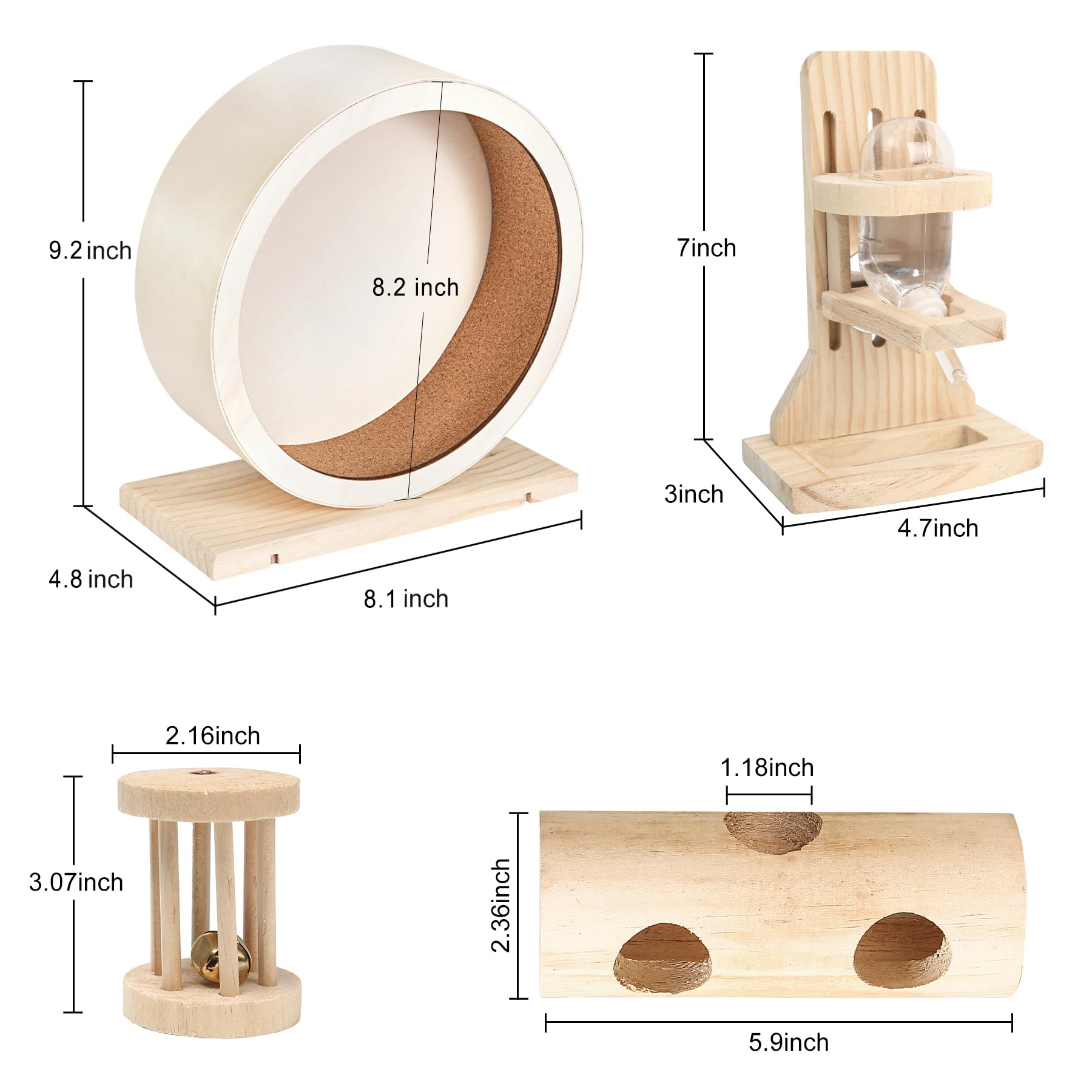 Antiai 4 Pack Hamster Wheel Set,8.2Inch Medium Size Slience Quiet Spinner Hamster Running Wheels,Hamster Water Feeder Accessorie