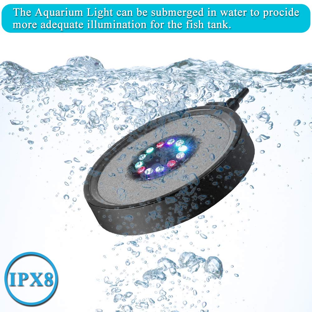 Topbry Aquarium Bubble Led Lights Rgbw, Remote Controlled Air Stone Disk, With 16 Color Changing, 4 Lighting Effects For Fish Ta