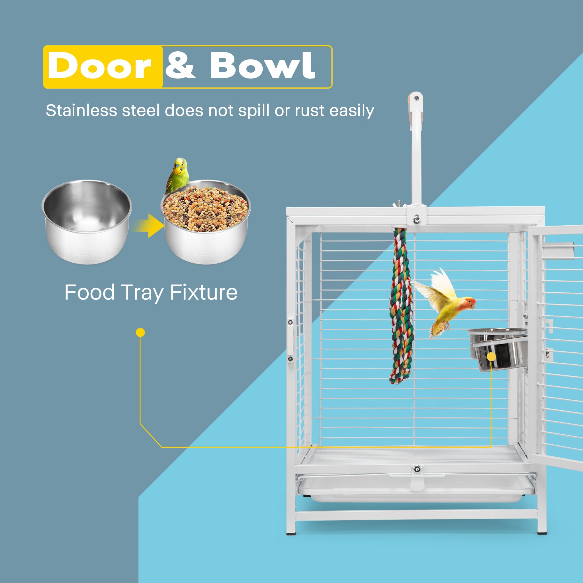 Vivohome 19 Inch Wrought Iron Bird Travel Carrier Cage For Parrots Conures Lovebird Cockatiel Parakeets White
