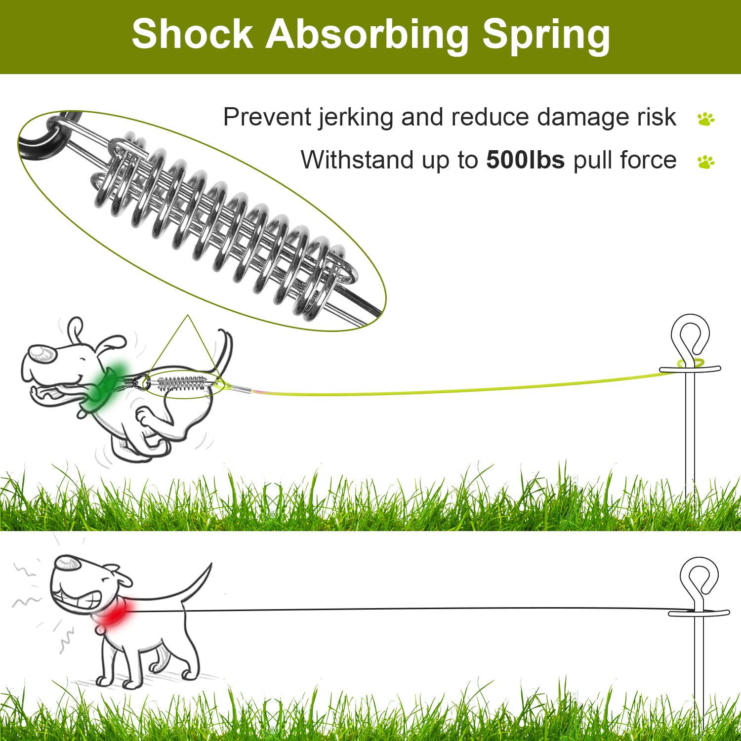 Tresbro Dog Leads For Yard, 10Ft Dog Tie Out Cable With Shock Absorbing Spring And Swivel Hook, Chew Proof Dog Chain For Outside, Dog Runner Cable Tether For Small Medium Large Dogs Up To 500Lbs
