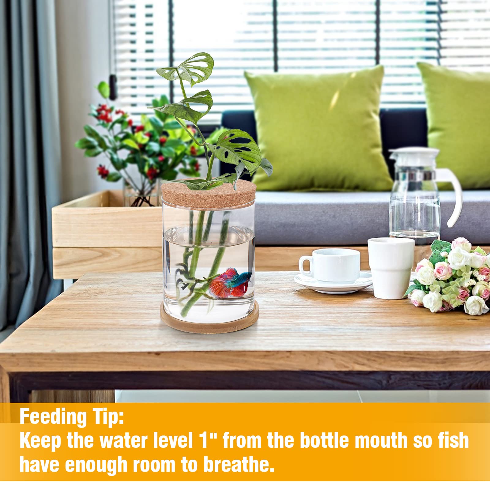 Desktop Fish Bowl Glass- Small Betta Fish Tank With Lid, Clear Hydroponic Plant Propagation Station For Home Office, Plant Lover