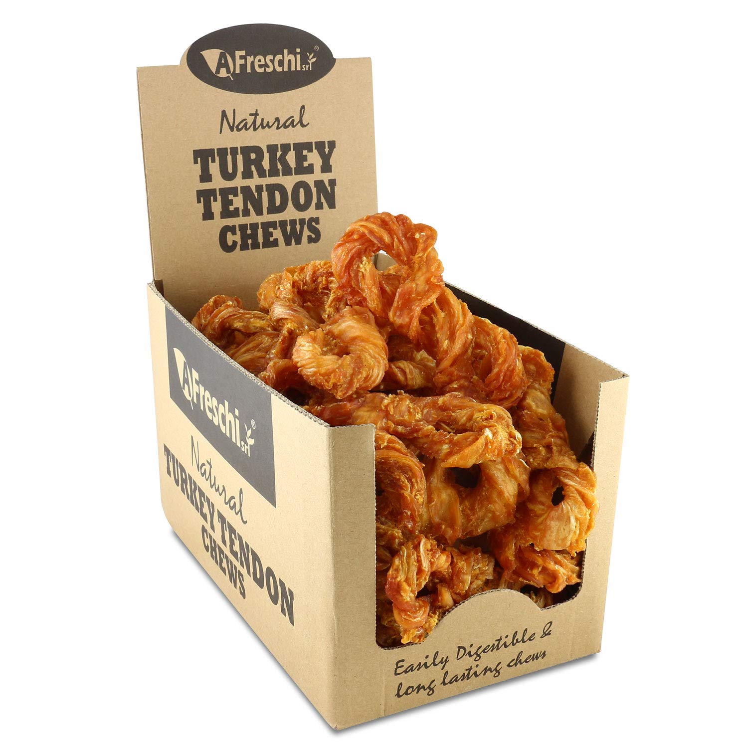 Afreschi Natural Turkey Tendon Rope (M) 20 Units/Box, Dog Treats for Signature Series, All Natural Human Grade Puppy Chew, USA-S
