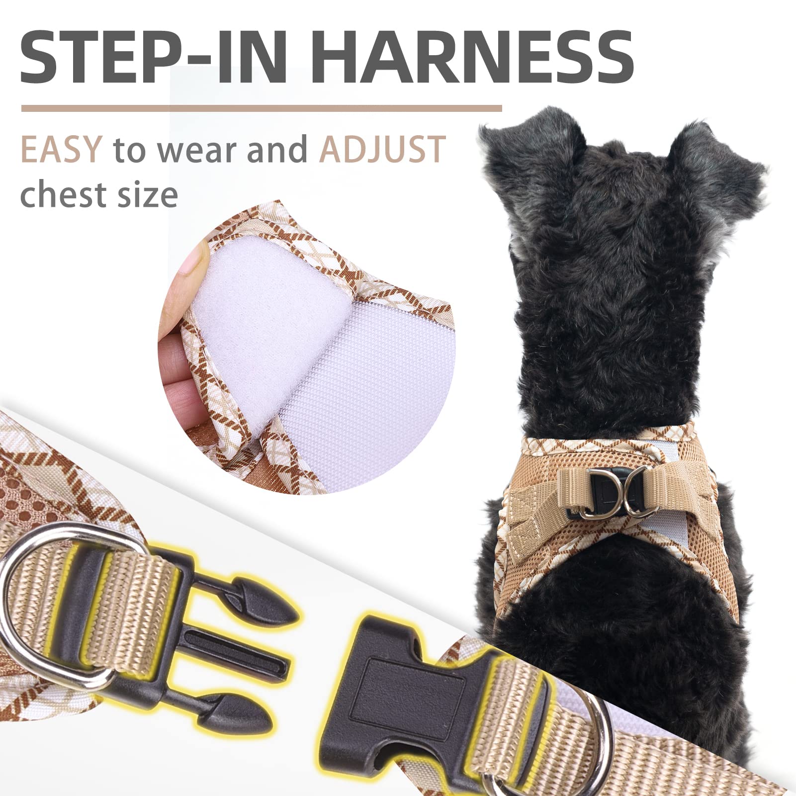 Pupteck Dog Harness And Leash Set For Small Medium Dogs No Pull Step-In Soft Mesh Puppy Cat Vest Harnesses Reflective At Night, Beige S