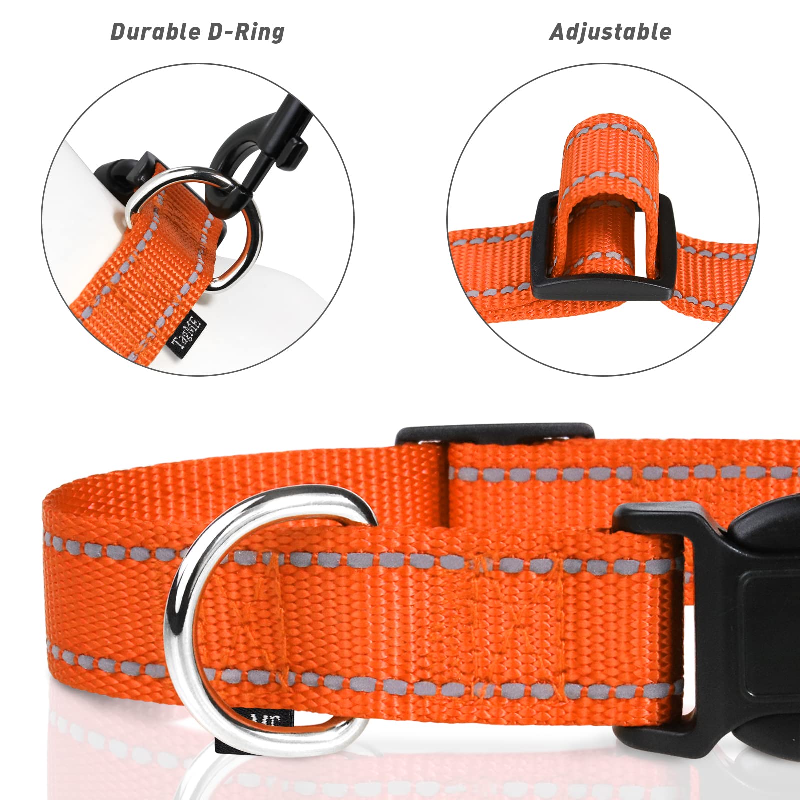 Tagme Reflective Nylon Dog Collars, Adjustable Classic Dog Collar With Quick Release Buckle For Extra Large Dogs, Orange, 1¼' Width