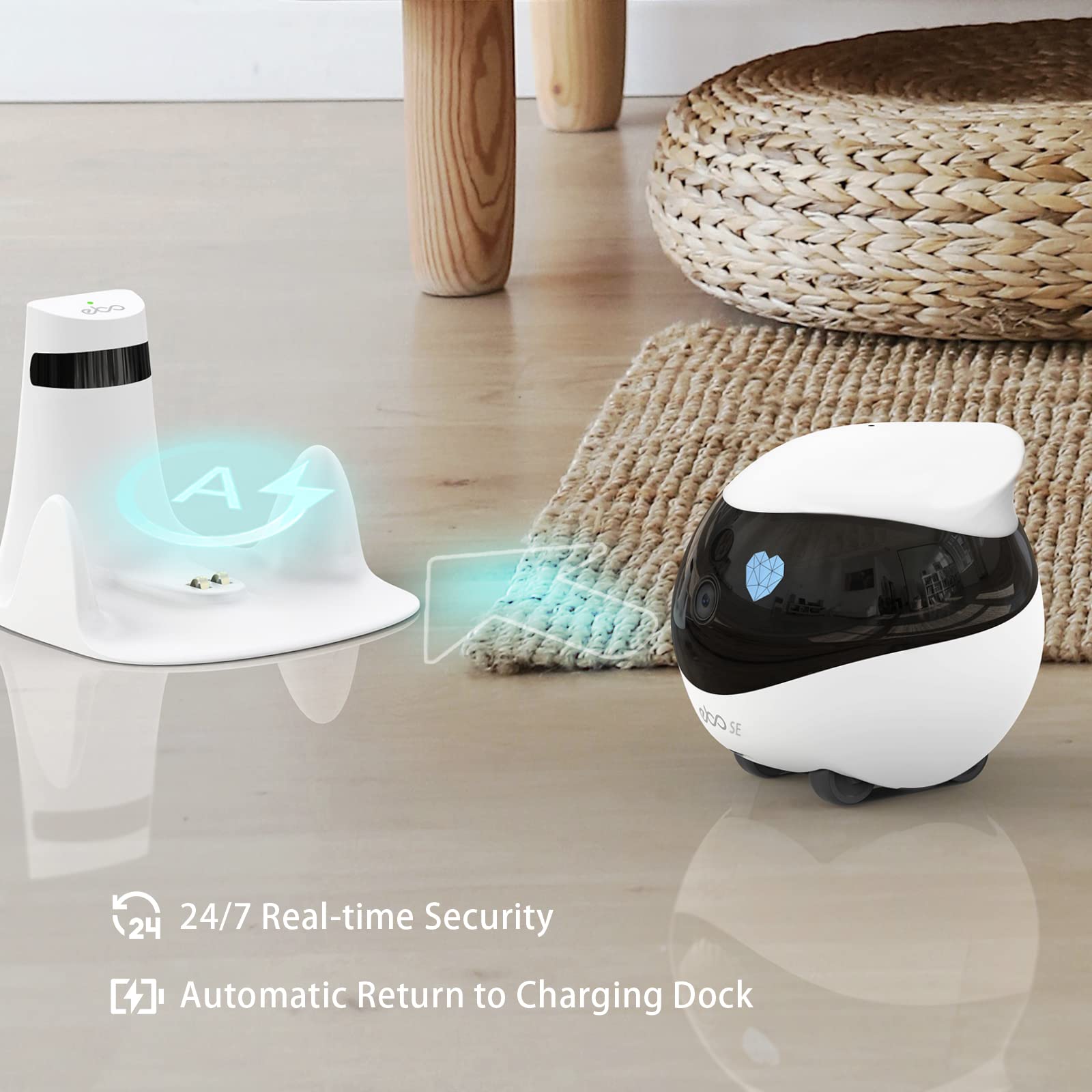 Enabot Home Security Camera Ebo Se: 1080P Indoor Cam Battery-Operated, Auto-Recharge, Night Vision, Wireless Camera For Pet/Elde