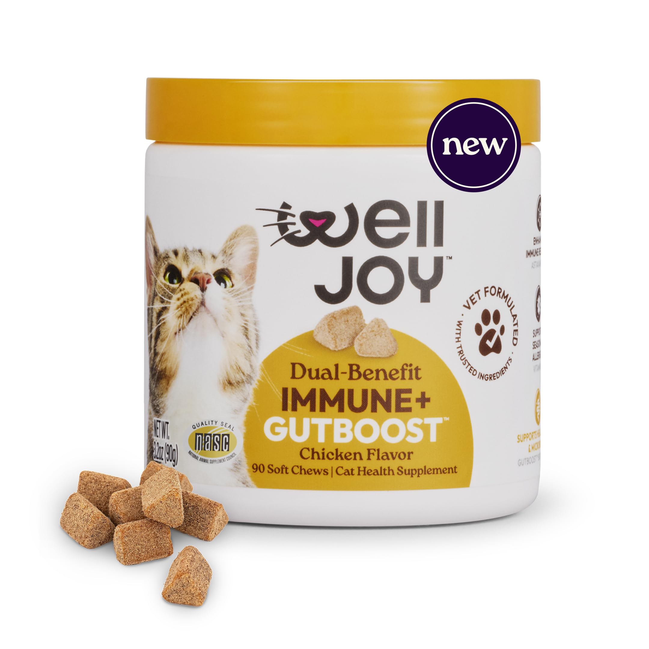 New! WellJoy Cat Supplement Immune+ GutBoost | Cat Health Supplement | with Lysine | Enhances Immune Response | Dual-Benefit For