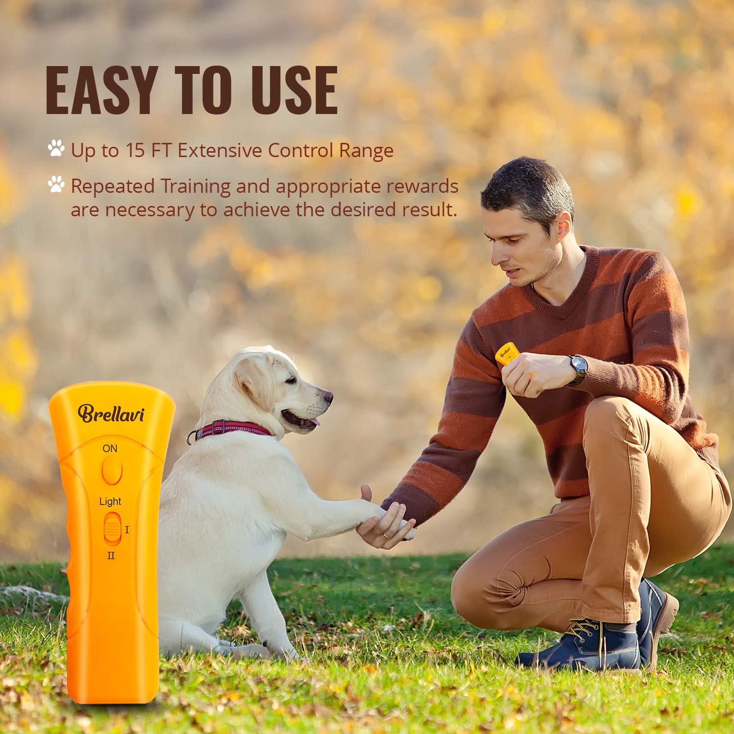 Brellavi Anti-Bark Dog Training Equipment And Barking Control Device, Electronic Clicker Trainer For Walking, Jogging, And Aggressive Behavior, Handheld And Portable (Orange)