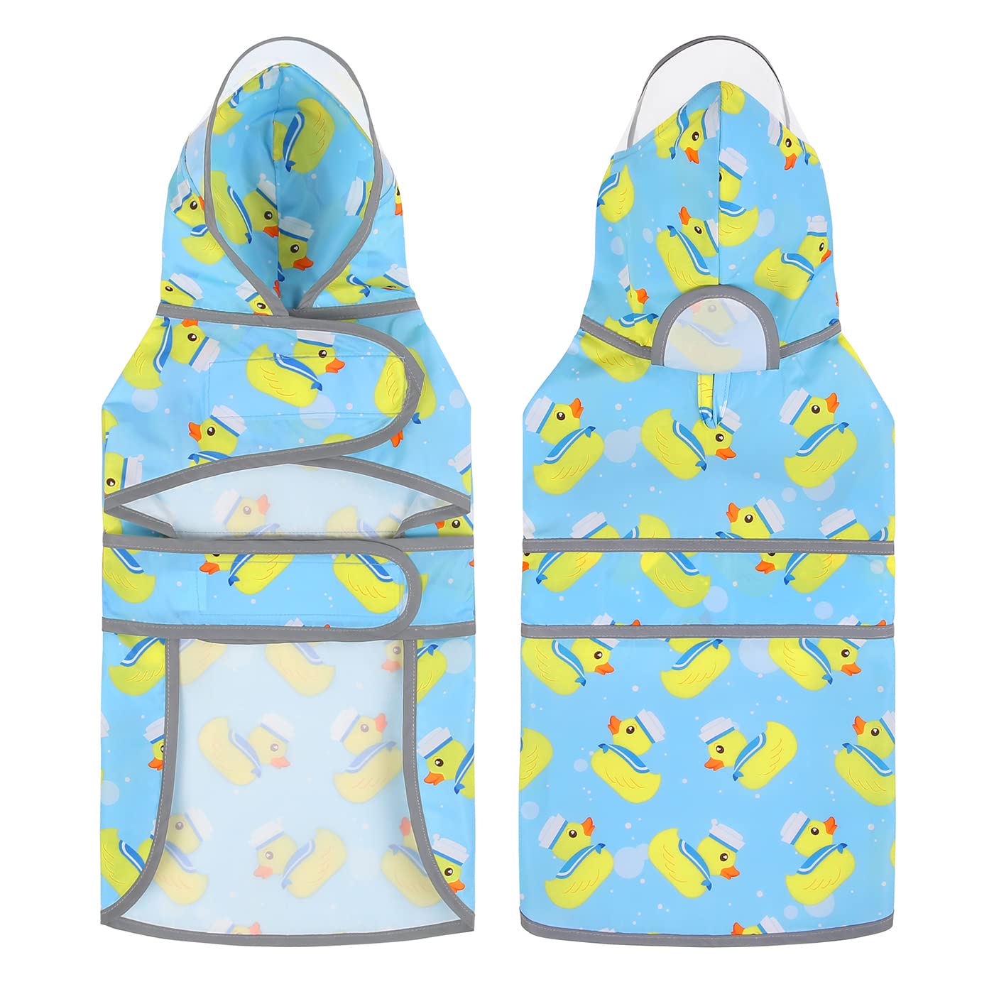 Hde Dog Raincoat With Clear Hood Rain Jacket Poncho For Small Medium Large Dogs Sailor Ducks Blue - L