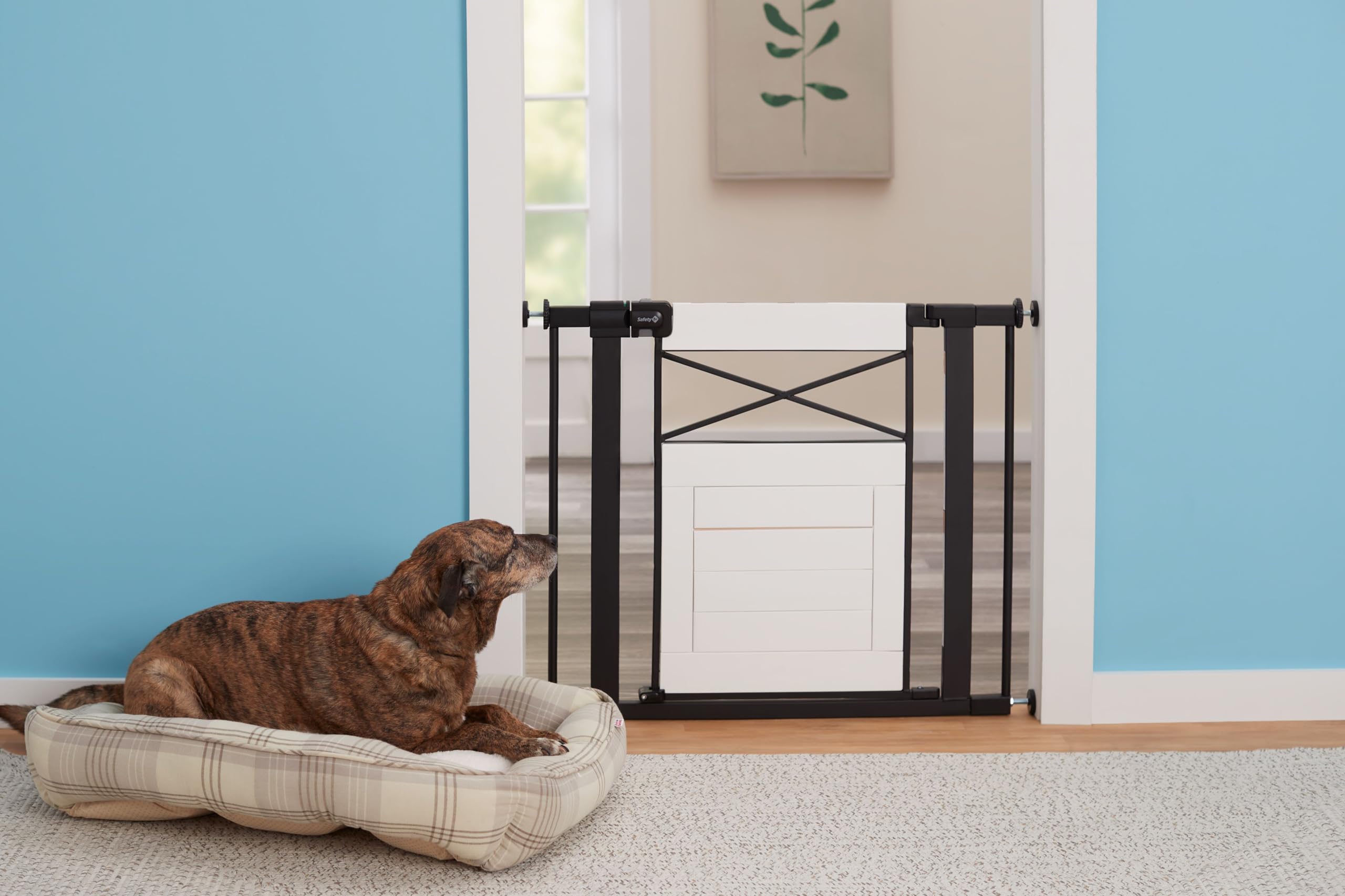 Safety 1st Adjustable Baby Gate for Doorways, Modern Farmhouse Style Gates for Pets, Toddlers, Babies, Children, White and Black