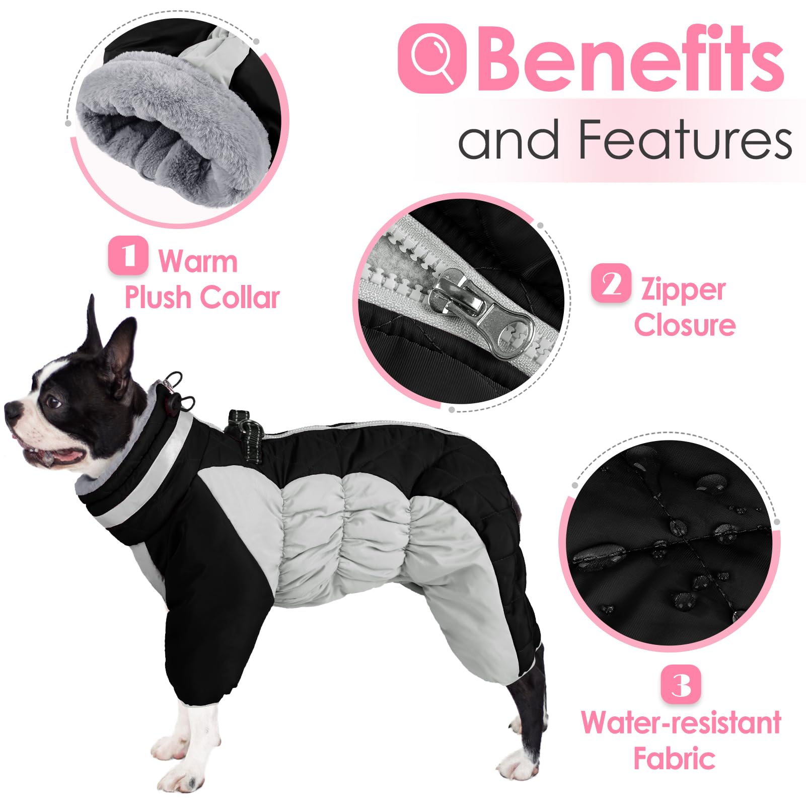 AOFITEE Large Dog Coat Warm Dog Jacket for Winter, Dog Coat with Harness Built in, Reflective Turtleneck Dog Puffer Jacket Windp