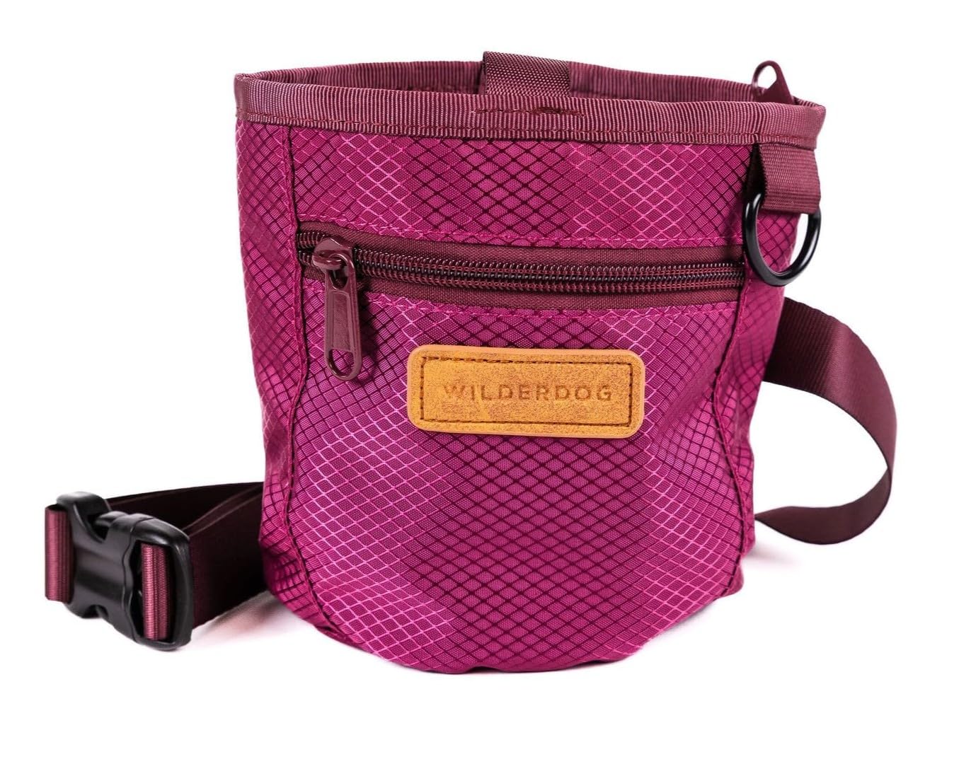 Wilderdog Dog Training Treat Pouch with Magnetic and Zipper Closure, Carabiner Attached, Adjustable Waist Strap - Magenta
