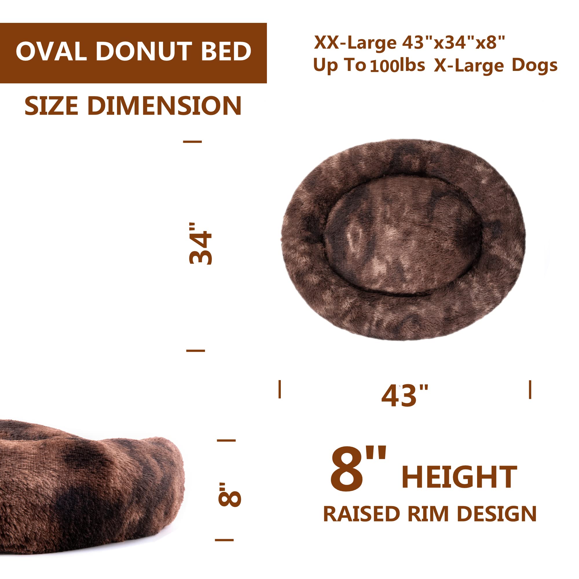 Coohom Oval Calming Donut Cuddler Dog Bed,Shag Faux Fur Cat Bed Washable Round Pillow Pet Bed(30 /36 ) for Small Medium Dogs (XX
