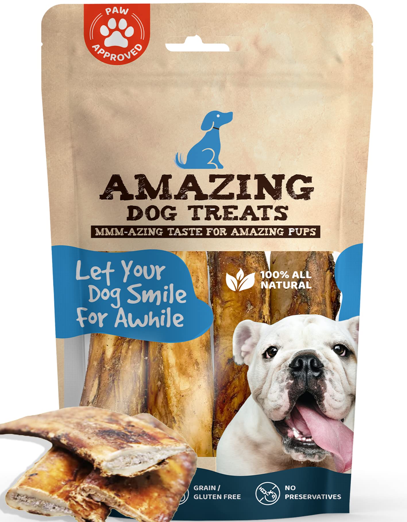 Amazing Dog Treats - Meaty Smoked Rib Bones (5 Count Pack) - Rib Bones for Dogs - Natural Smoked Grass Fed Cattle Rib Bone Dog C