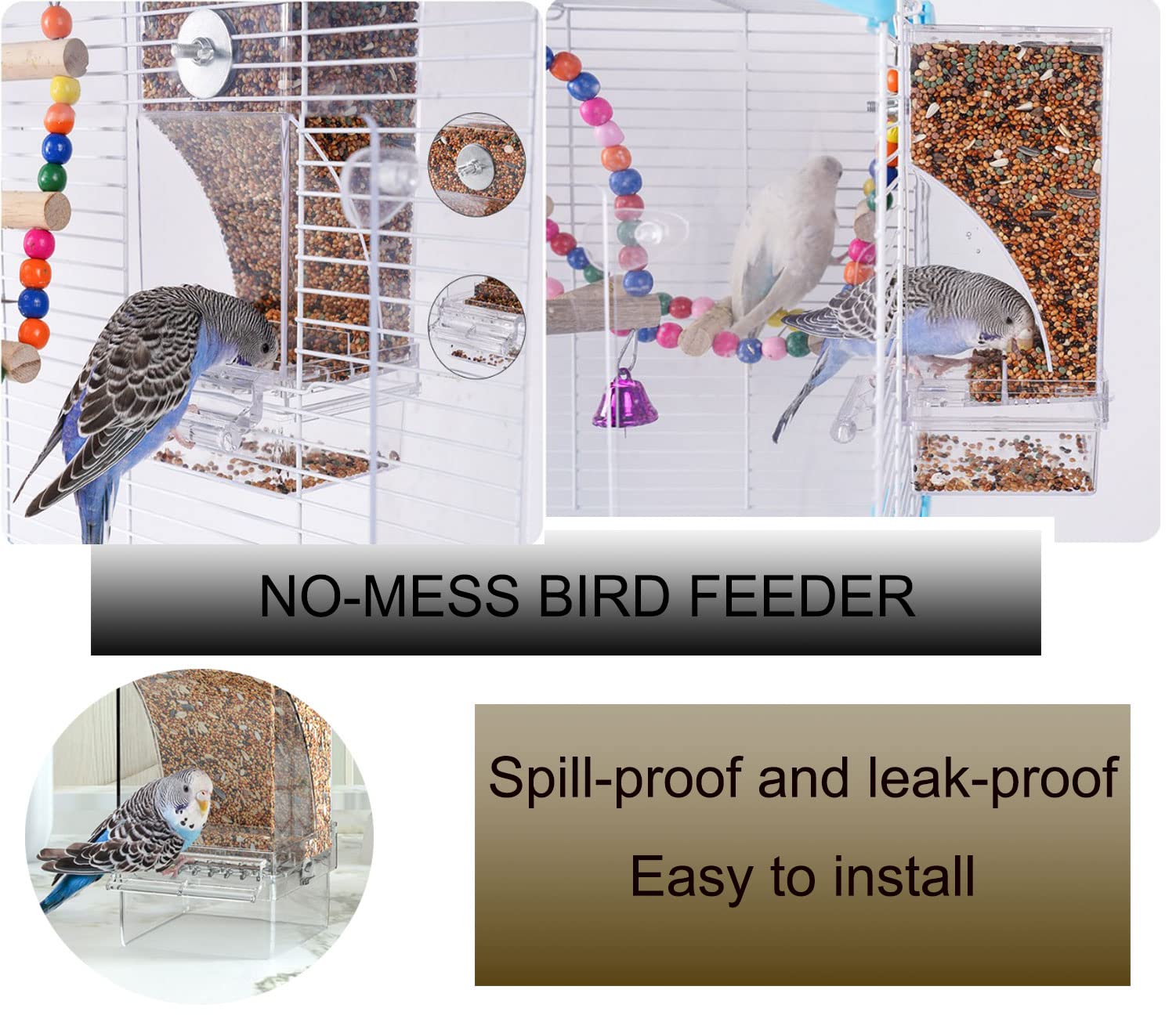 Automatic Bird Feeder,No Mess Bird Feeder,Bird Cage Feeder Bird Cage Accessories for Parakeet Canary Cockatiel Finch (Transparen