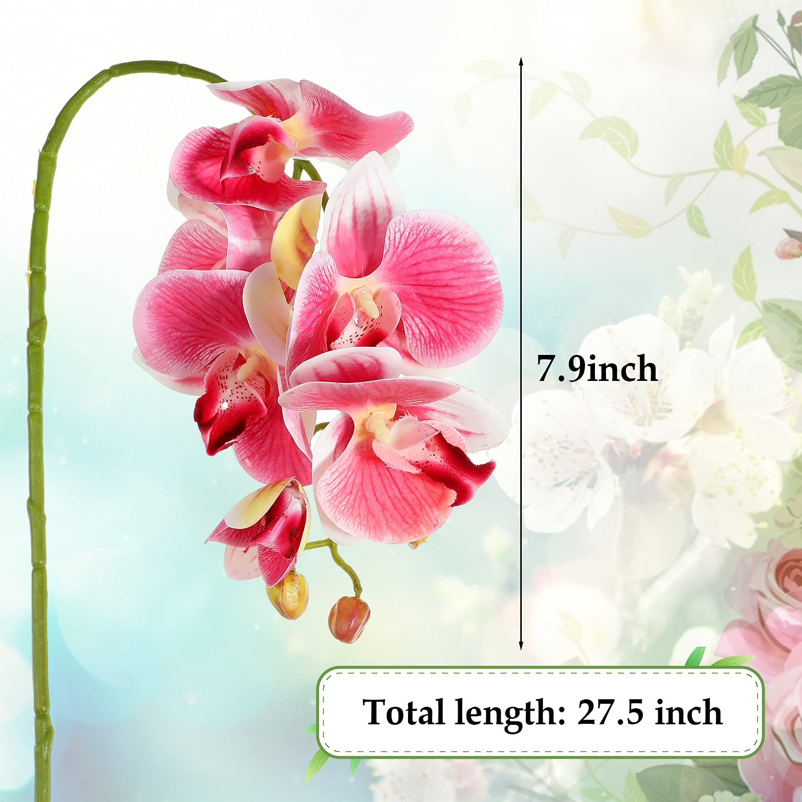 Chuangdi 2 Pieces Artificial Phalaenopsis With Suction Cups Terrarium Plant Decoration Reptile Habitat Plant Decor For Hermit Crab Lizards Geckos Snake Reptile (Dark Pink, White Yellow)