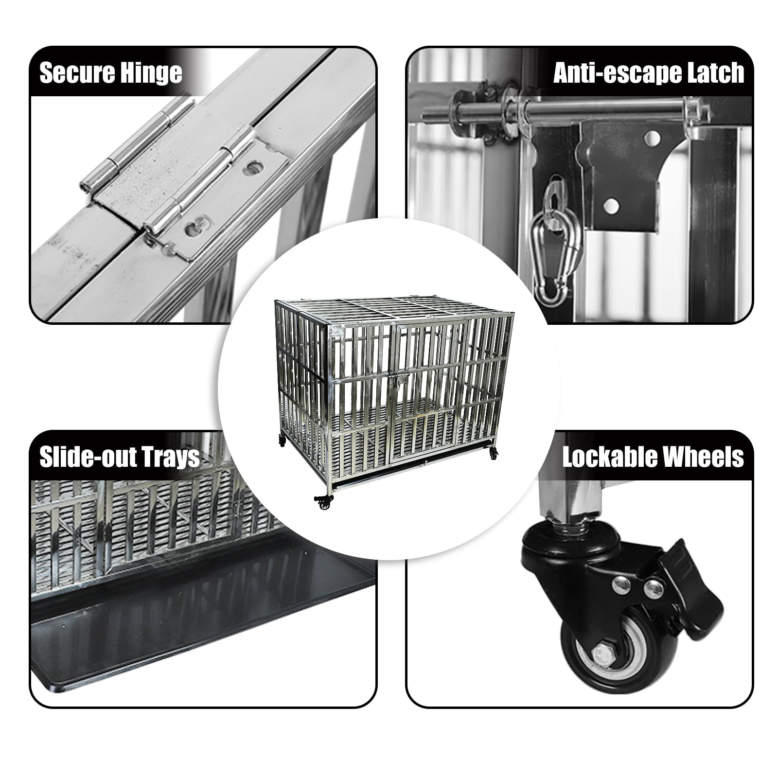 Confote 42 Inch Heavy Duty Stainless Steel Dog Cage High Anxiety Indestructible And Escape-Proof Dog Crate Kennel For Large Medi