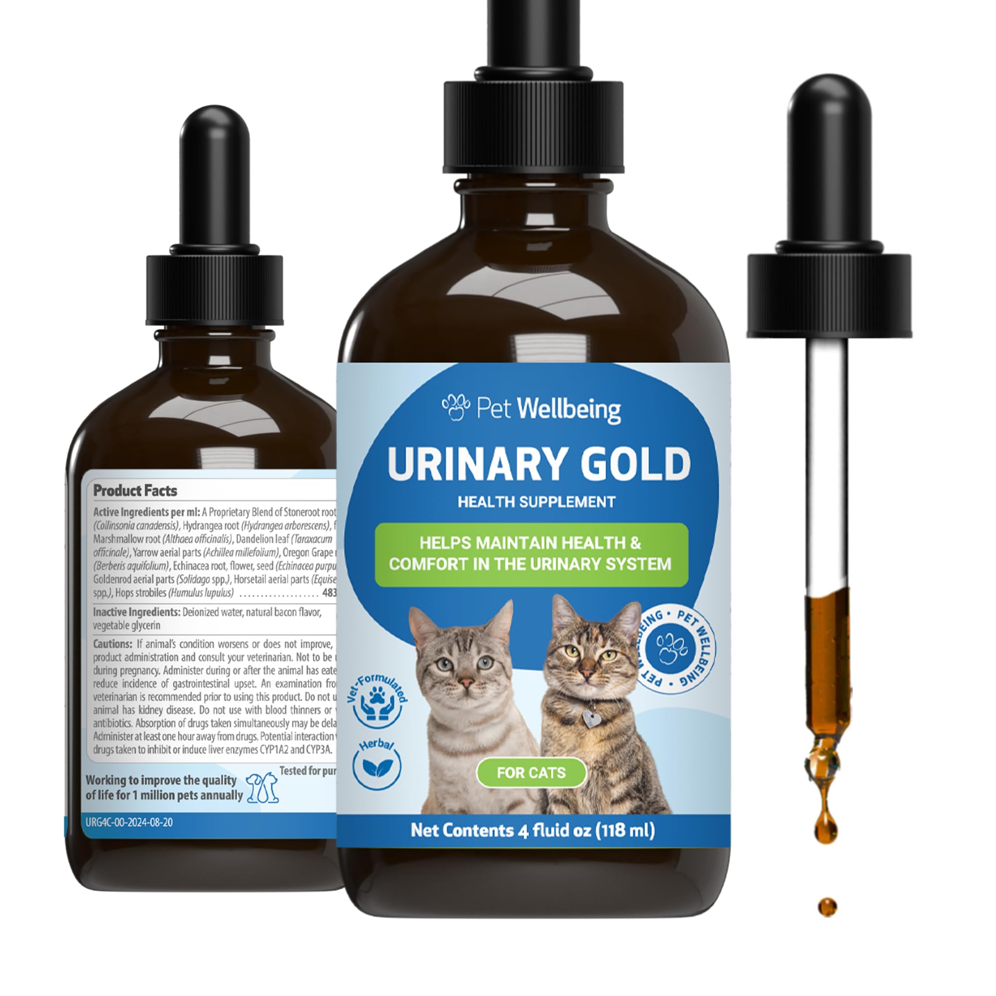 Pet Wellbeing Urinary Gold for Cats - Supports Urinary Tract Health, Normal Frequency, Healthy Immune Response, Stoneroot, Hydra