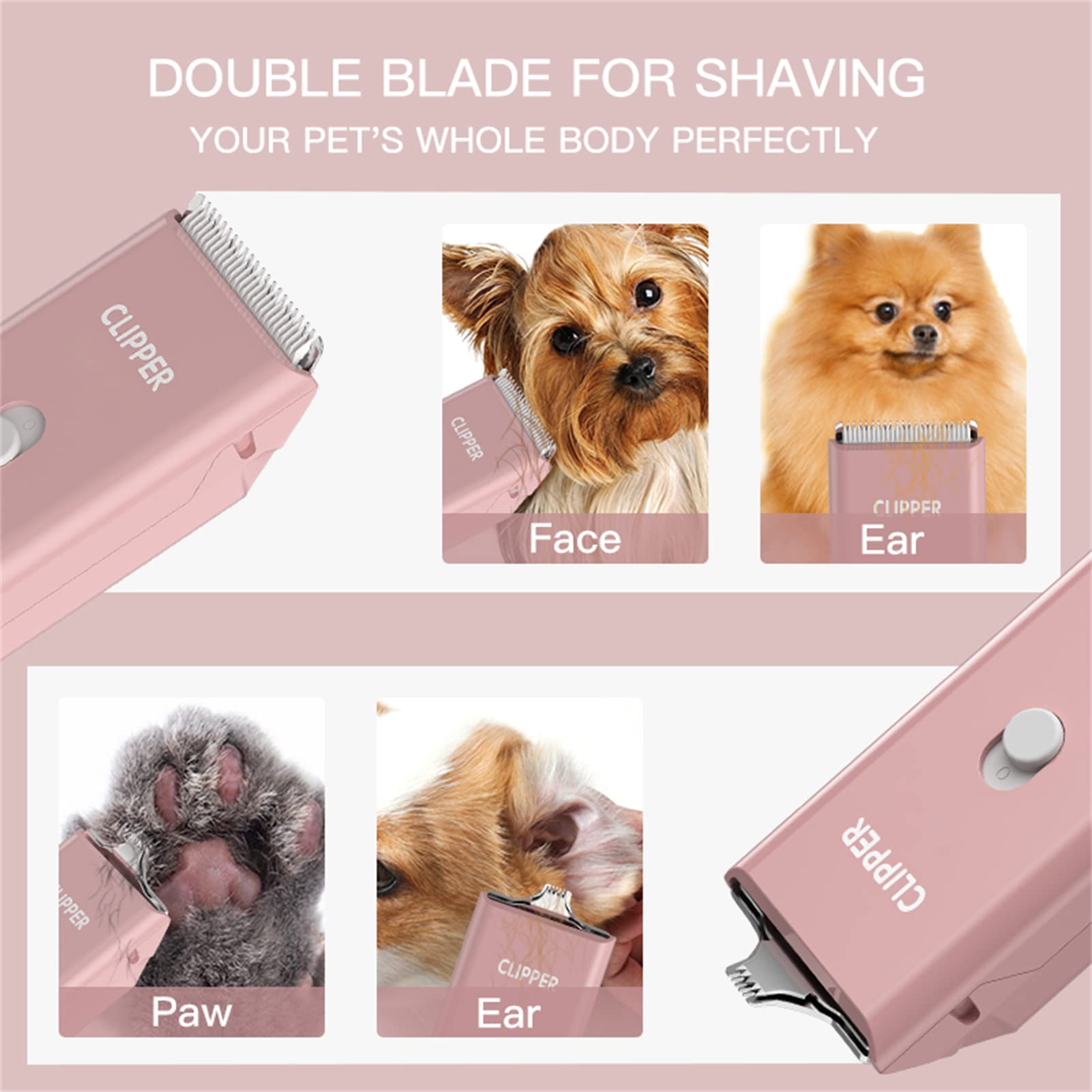 Founouly 2-In-1 Professional Dog Grooming Kit - Low Noise, Waterproof, Usb Rechargeable, And Safe Ceramic Blade - Gift For Dogs