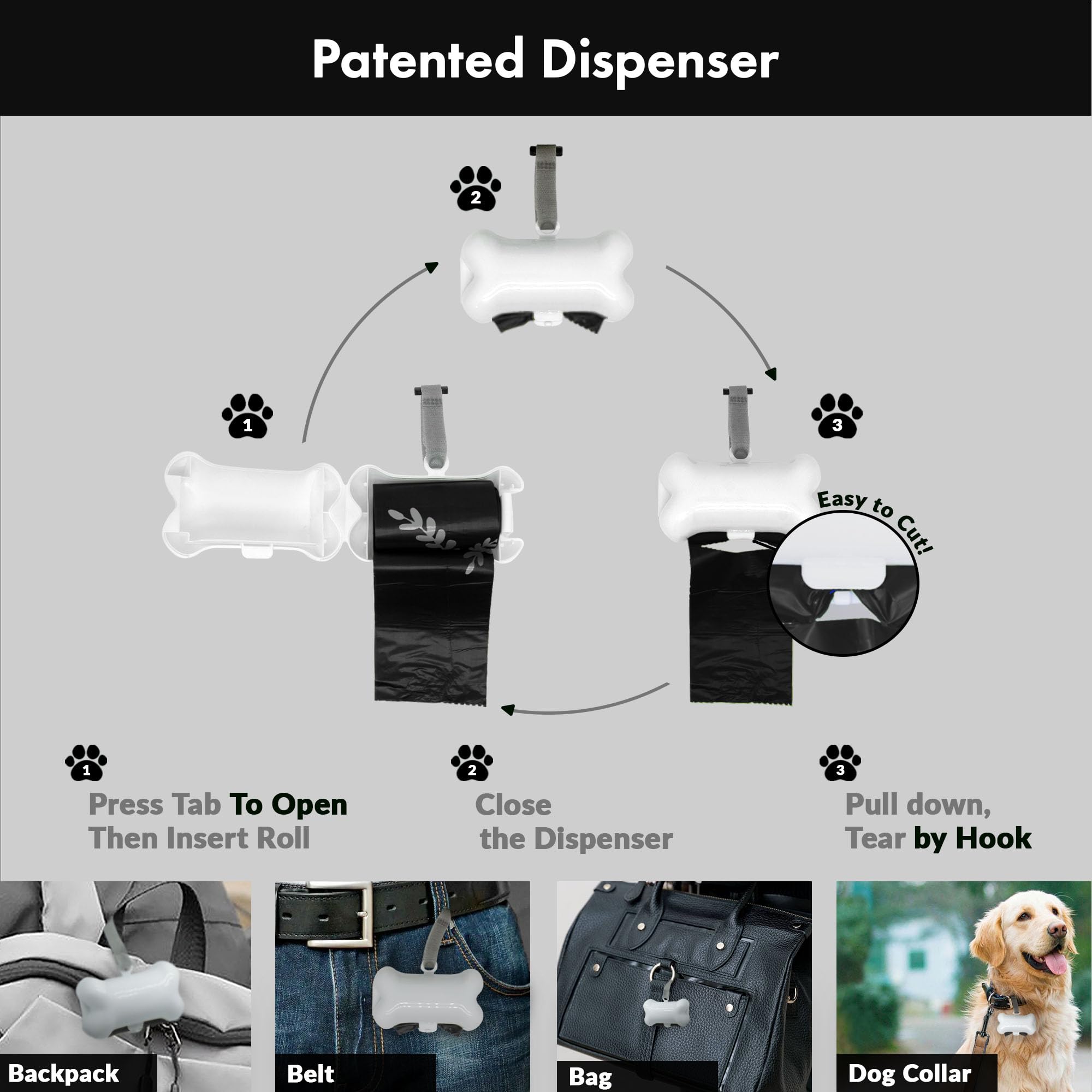 Gorilla Supply Dog Poop Waste Bags With Dispenser And Leash Tie, 9' X 13', Black, 1000 Count