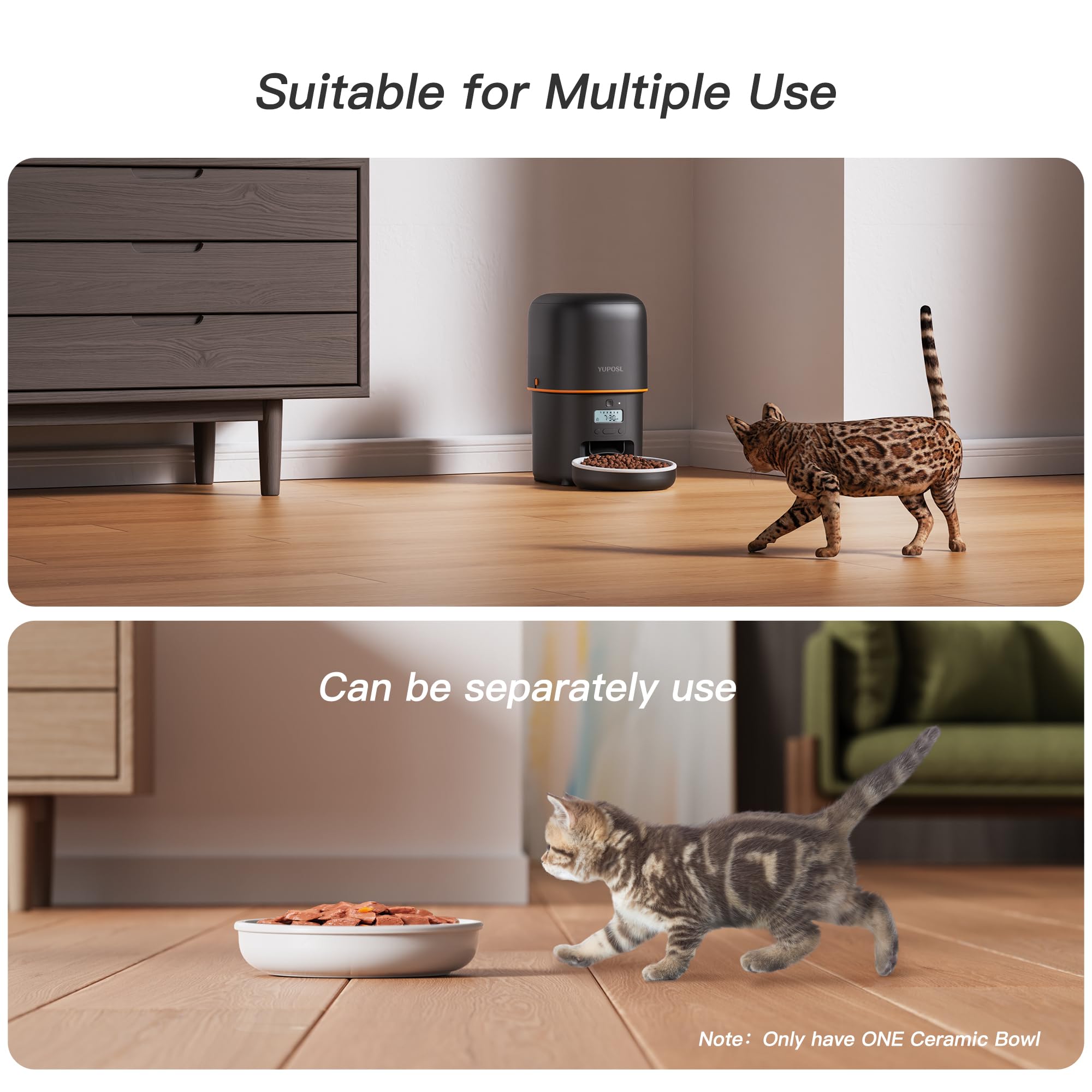 Automatic Cat Feeder - 2L Cat Food Dispenser, Timed Auto Pet Feeder with 180-day Battery Life, 1-6 Meals Per Day, 1-16 Portion,