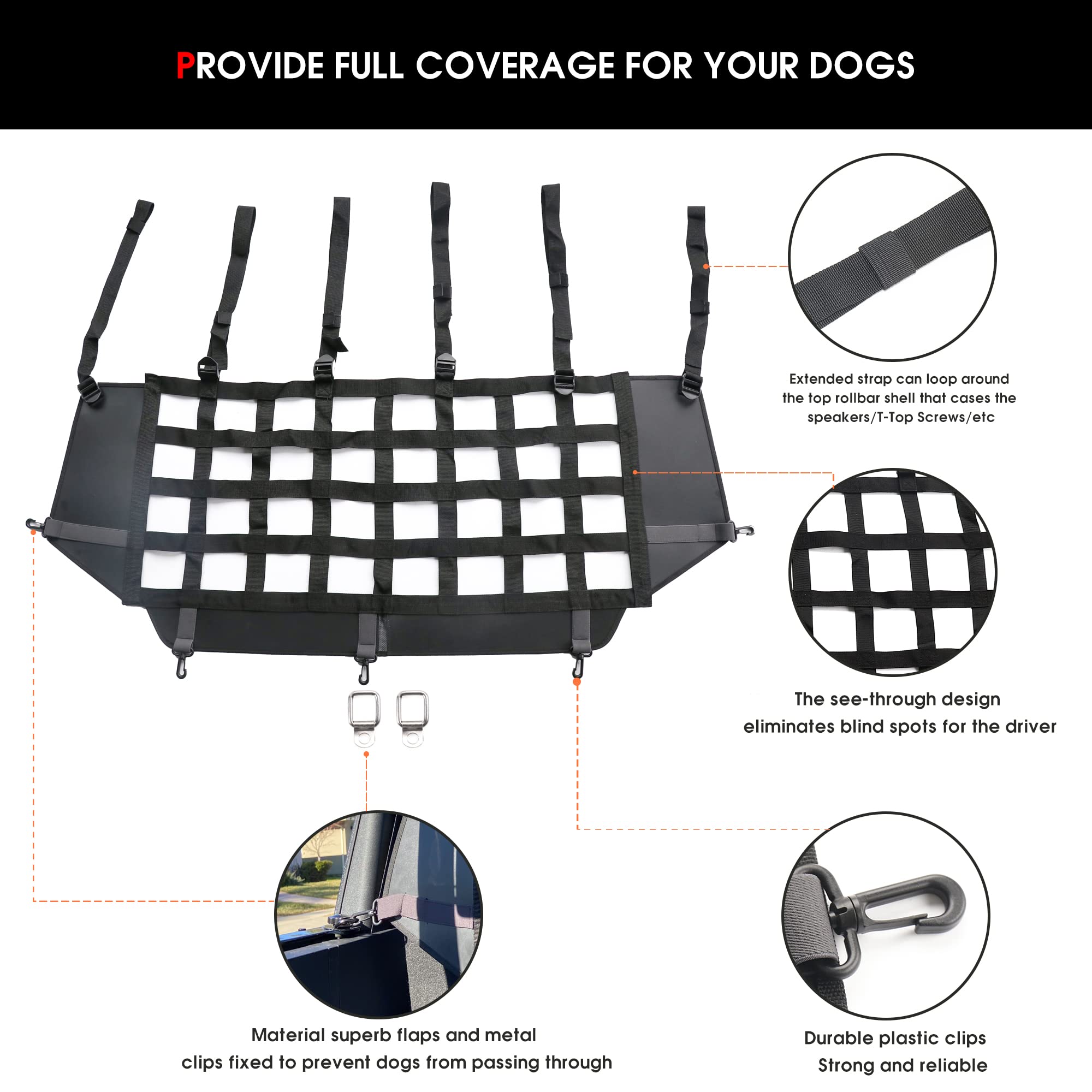Sukemichi Dog Car Barrier For Bronco, Dog Barrier Car Net Mesh Divider Restraint Trunk Cargo Area For 2021-2025 Ford Bronco Acce