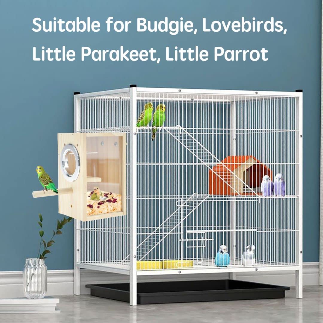 CooShou Bird Nest Box Parakeet Breeding Nest Box Bird Nest House Wooden Acrylic Transparent Breeding Box for Finch Lovebirds Coc