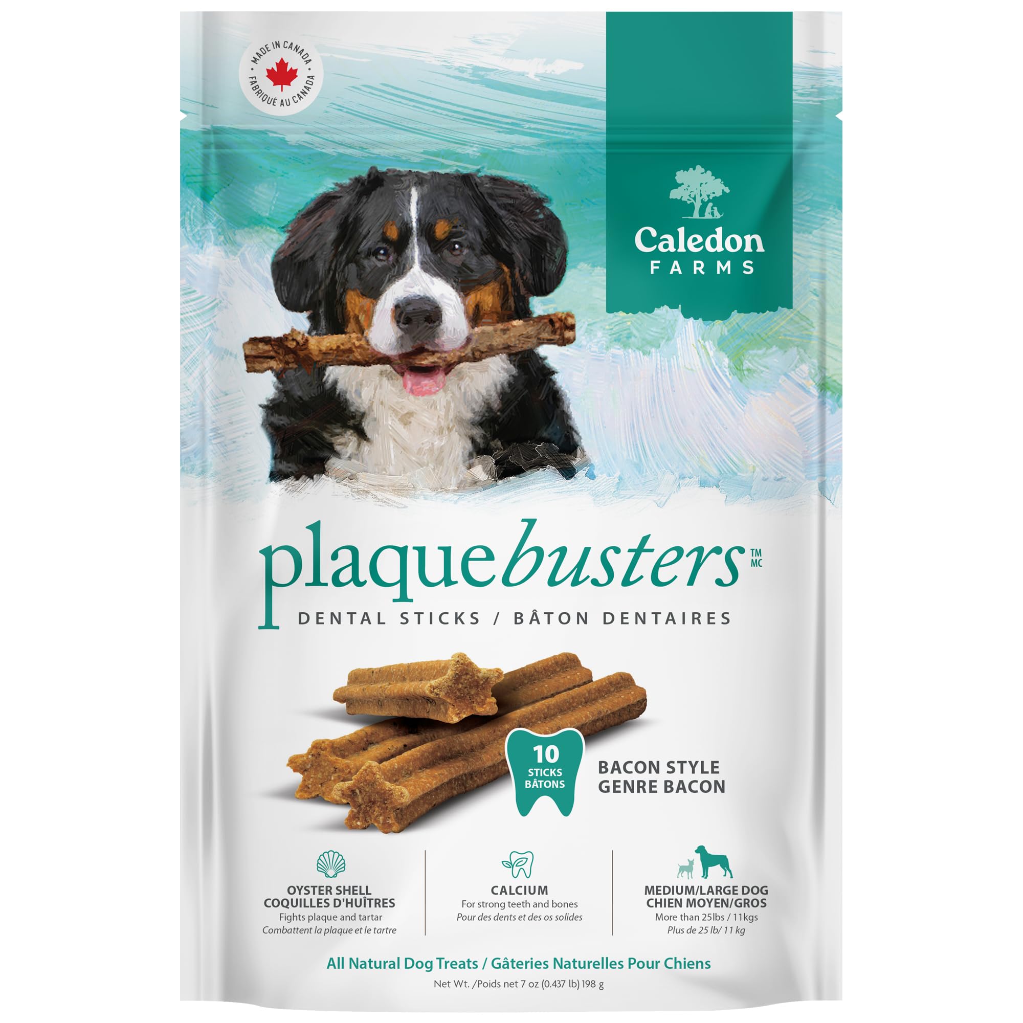 Caledon Farms Plaque Busters with Bacon Dog Treats: Grain Free, Gluten Free, No Additives, Colors or Preservatives, Brown 8 Coun