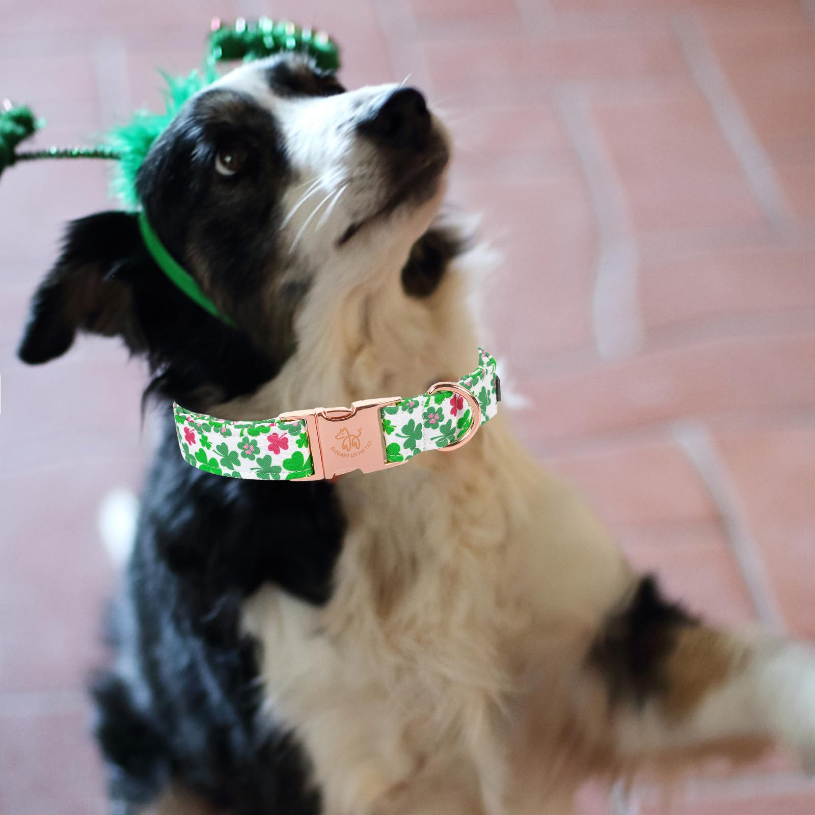 Elegant Little Tail St Patrick'S Dog Collar, Green Clover Pet Collar Cotton Soft Holiday Pet Collar Cute Puppy Collar Adjustable