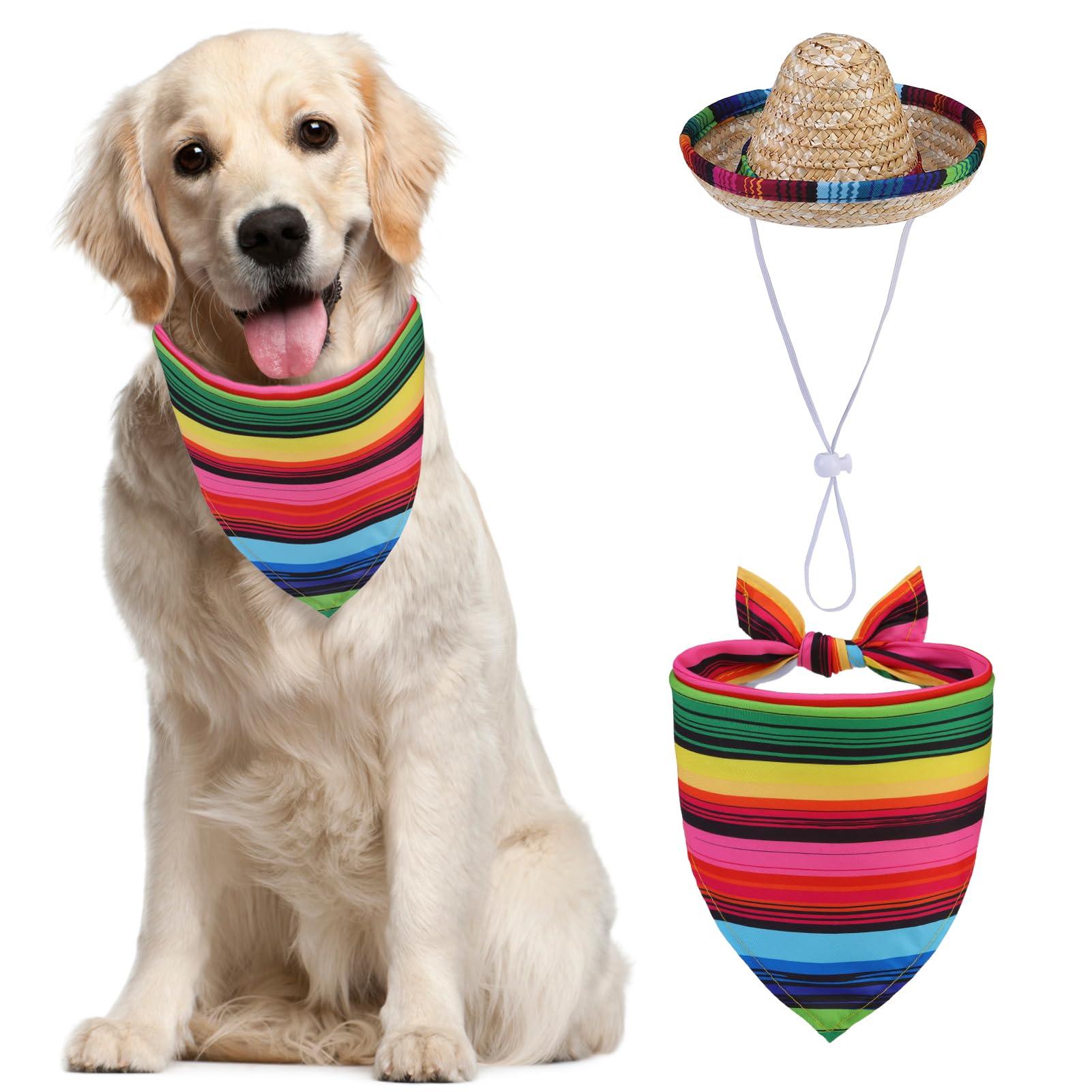 Pupteck Mexican Day Of The Dead Dog Bandana Outfit Scarf With Cute Doggy Sombrero Hat, Costume Decorations Supplies For Small Me