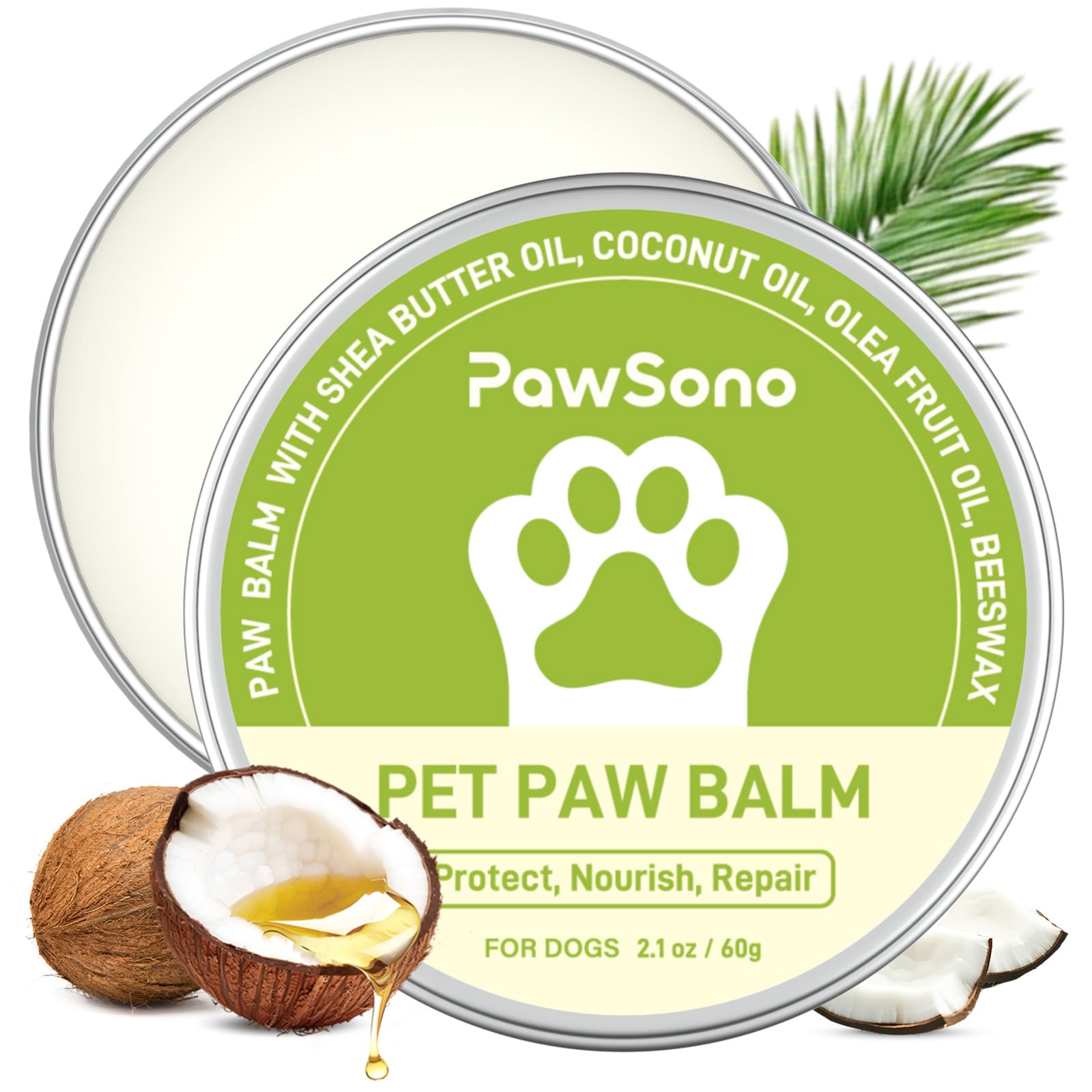 Pawsono Lick-Safe Dog Paw & Nose Balm with Coconut Oil | All-Natural Paw Cream & Wax for Dry, Cracked Pads & Snouts | Paw Moistu