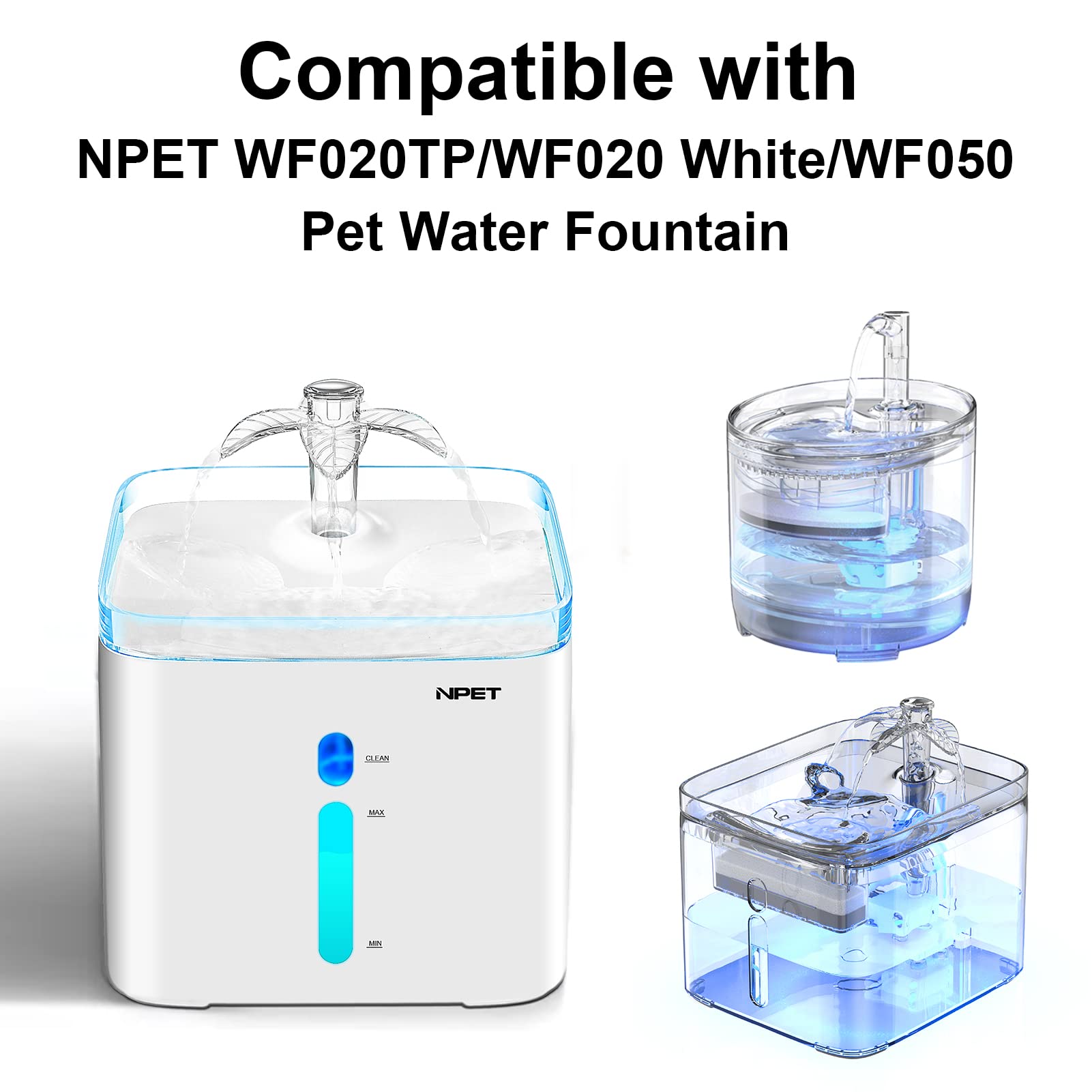 Npet Pet Water Fountain Auto Shut-Off Pump With Led Light For Wf020/Wf050 Cat Fountain