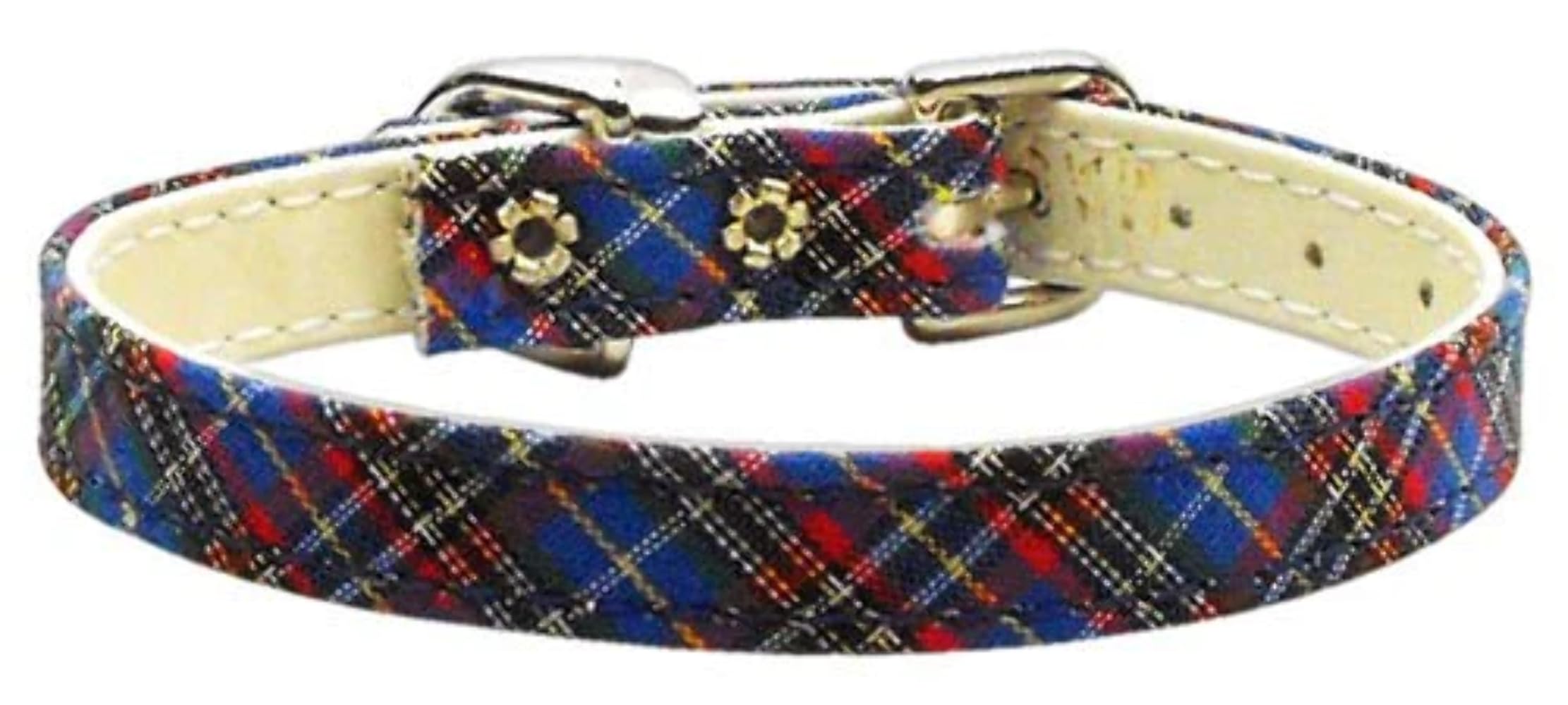 Dog, Puppy & Pet Plain Collar, 3/8&quot; Wide Plaid Blue 10