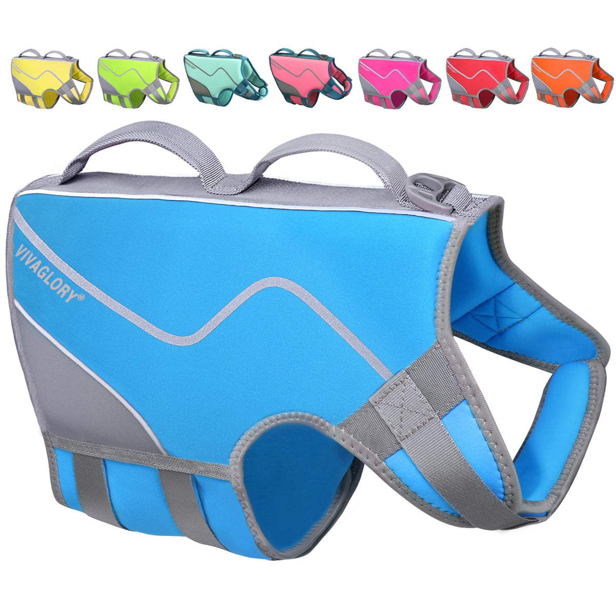 Vivaglory Neoprene Dog Life Jacket Dog Life Vest For Boating Hunting & Swimming, Lightweight With Leash Ring, L, Blue