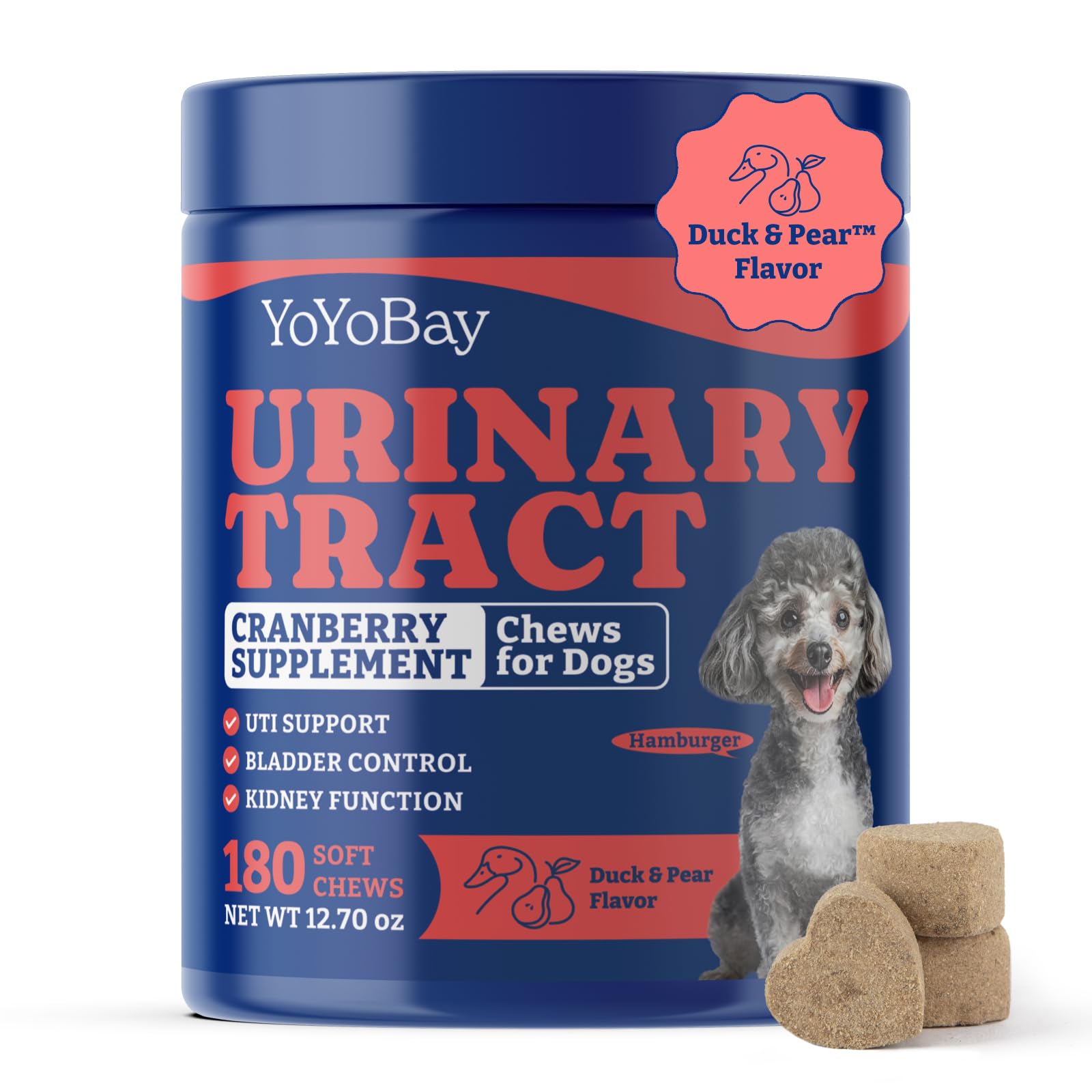 YoYoBay Dog UTI Treatment - 180 Dog Bladder Control Chews, Cranberry Supplement for Urinary Tract Health, Cranberry Chews for Do