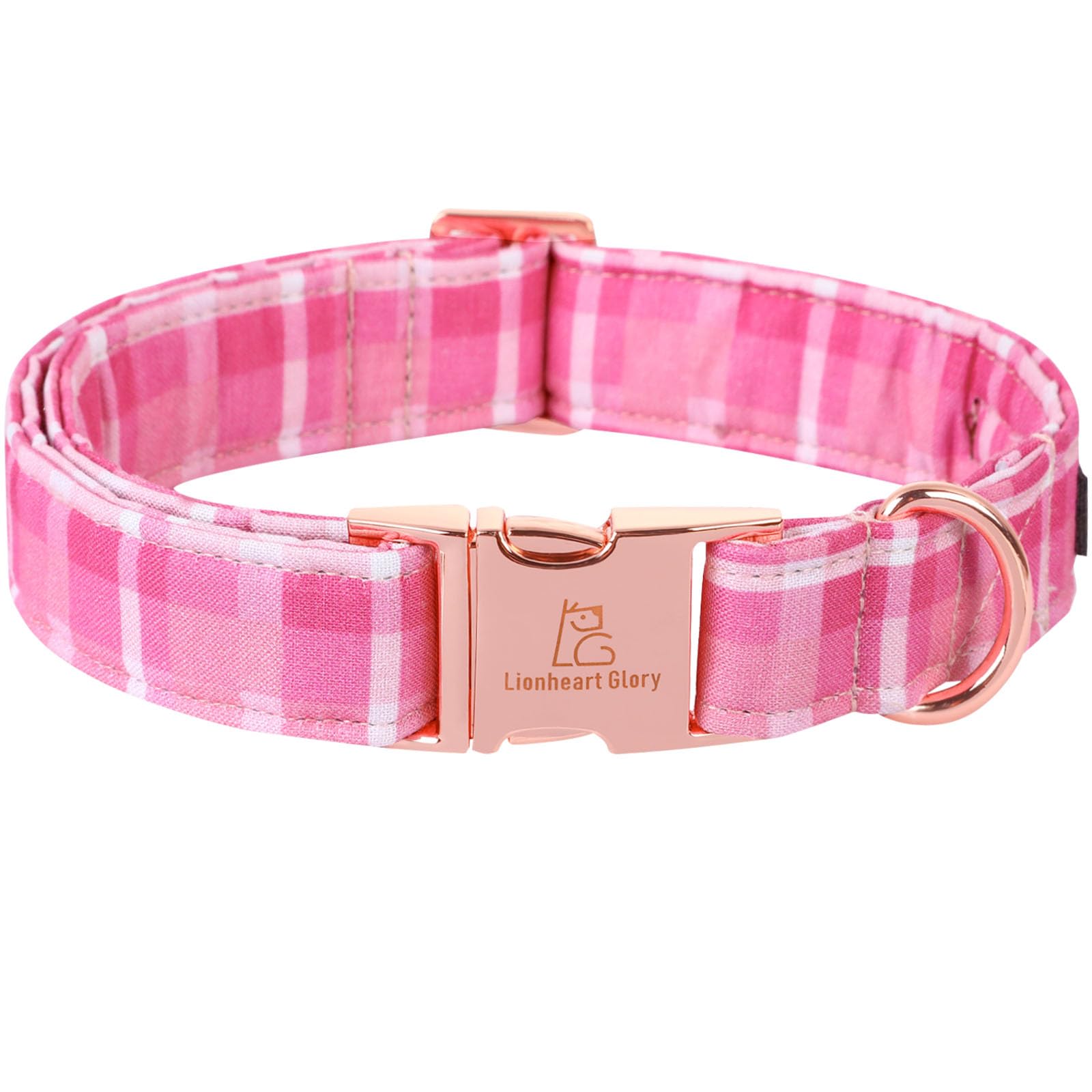 Lionheart Glory Valentine'S Day Collar, Pink Plaid Dog Collar For Large Cute Dog Collars Spring Female Pet Gift Adjustable Heavy