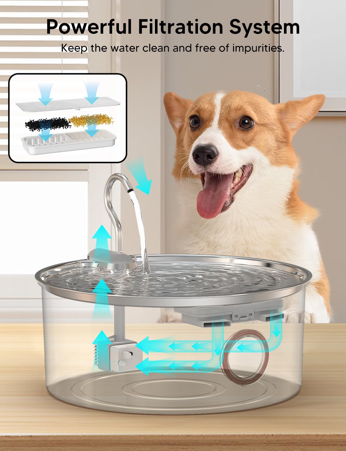 Subteenmate Dog Water Fountain For Large Dogs- 270Oz/8L Stainless Steel Dog Water Bowl Dispenser Automatic Pet Water Fountain Wi