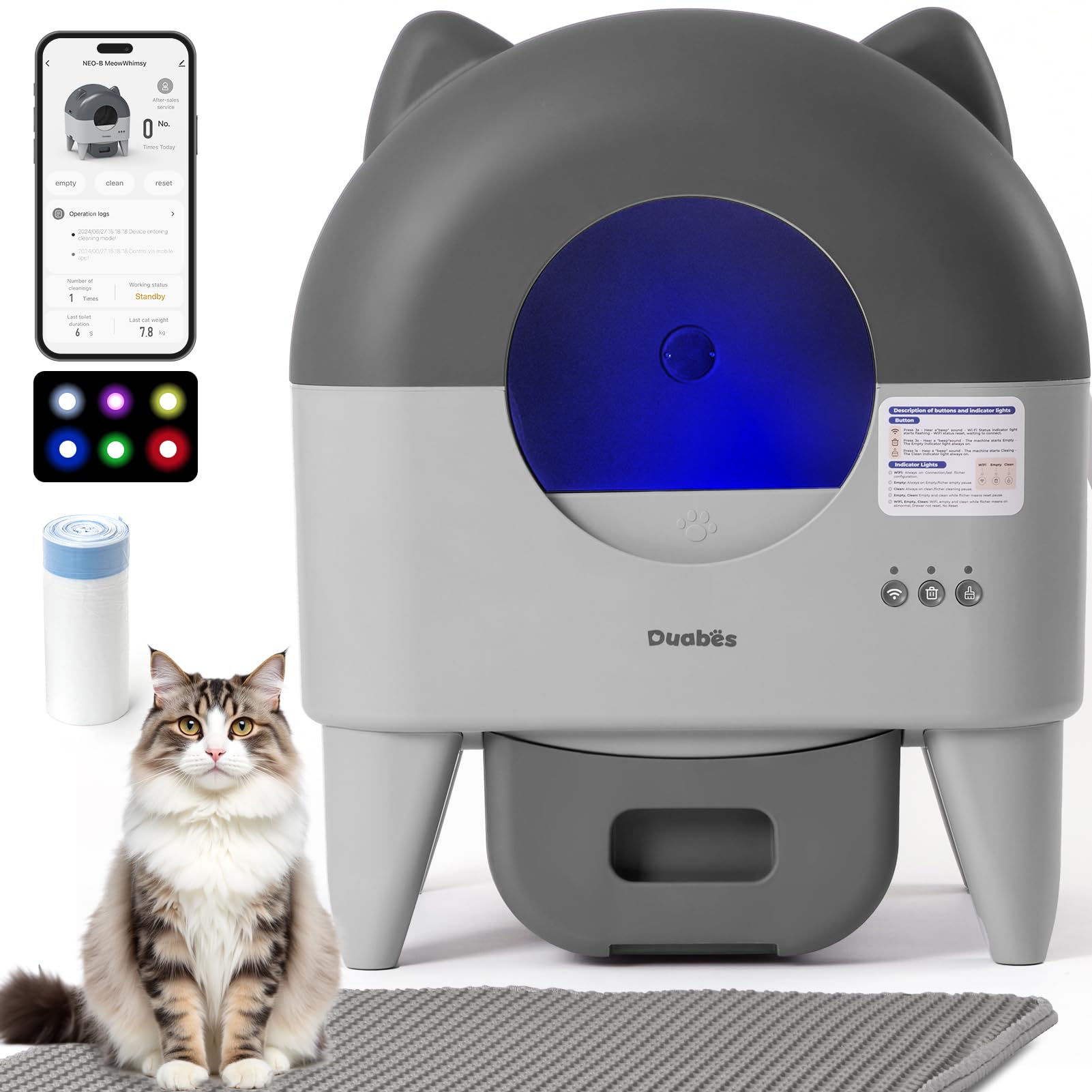 Duabes Self Cleaning Litter Box: Extra Large Automatic Cat Litter Box Self Cleaning for Multiple Cats - APP Control with Smart S