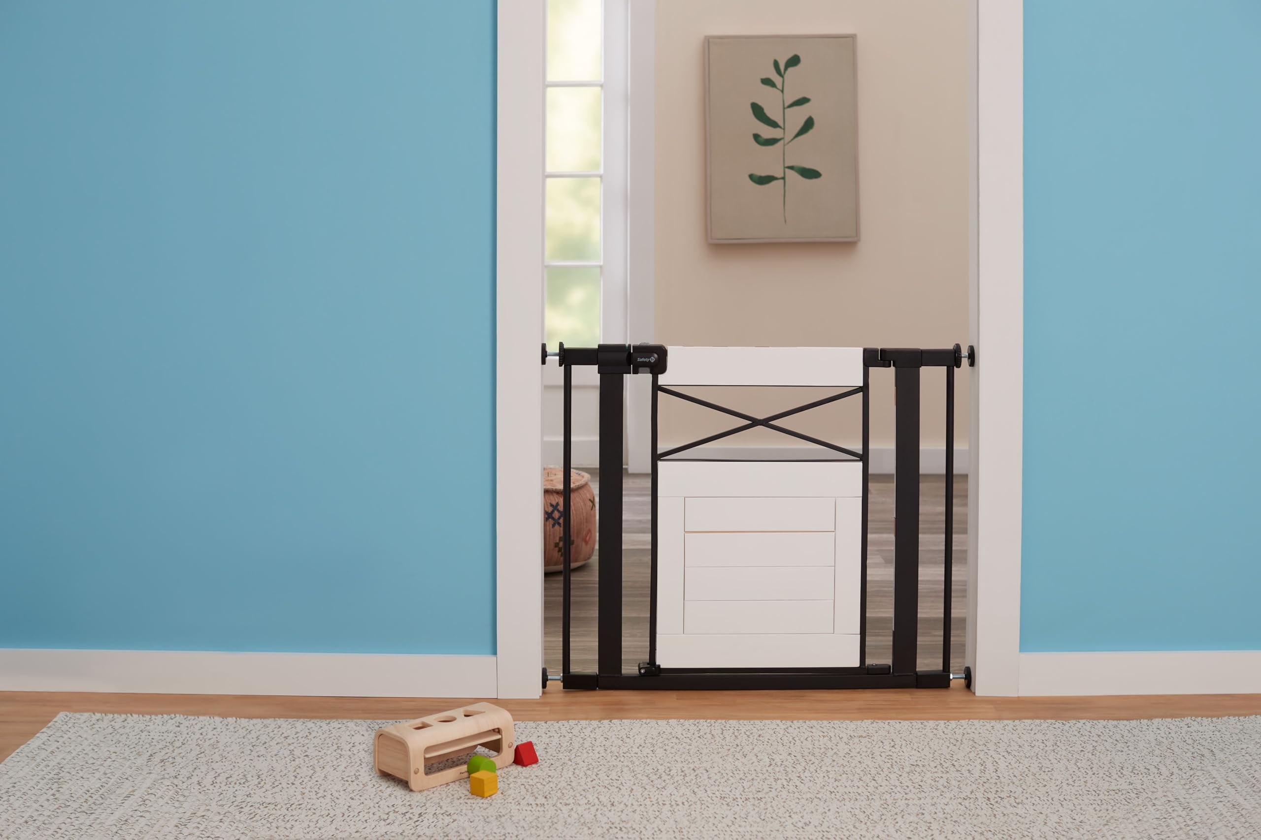 Safety 1st Adjustable Baby Gate for Doorways, Modern Farmhouse Style Gates for Pets, Toddlers, Babies, Children, White and Black