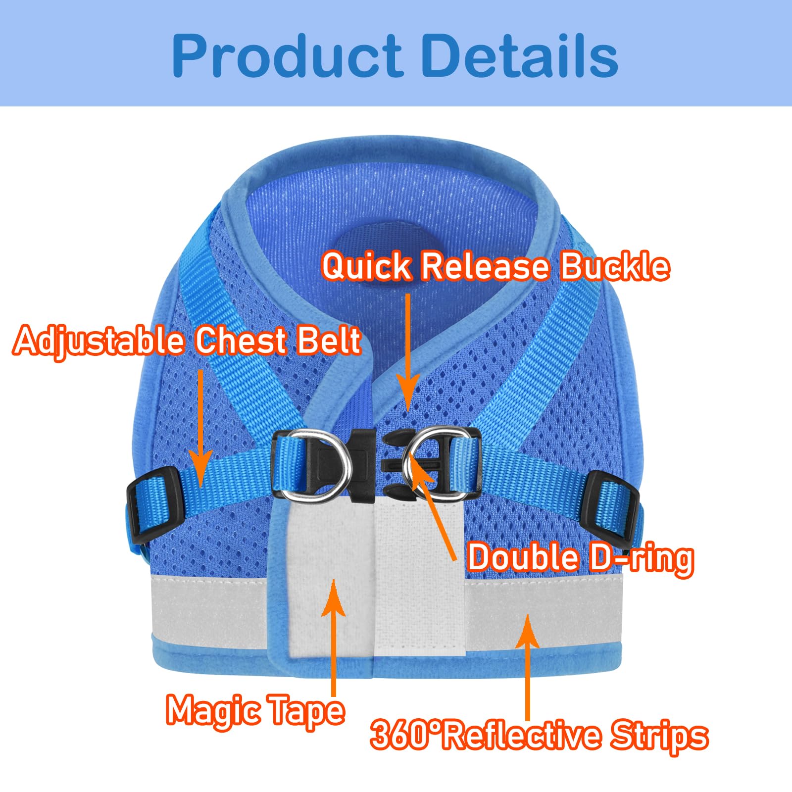 Cat Harnesses And Puppy Harness With Leashes Set, Escape Proof Cat Harness, Adjustable Reflective Soft Mesh Vest Fit Puppy Kitten Rabbit Ferrets'S Outdoor Harness