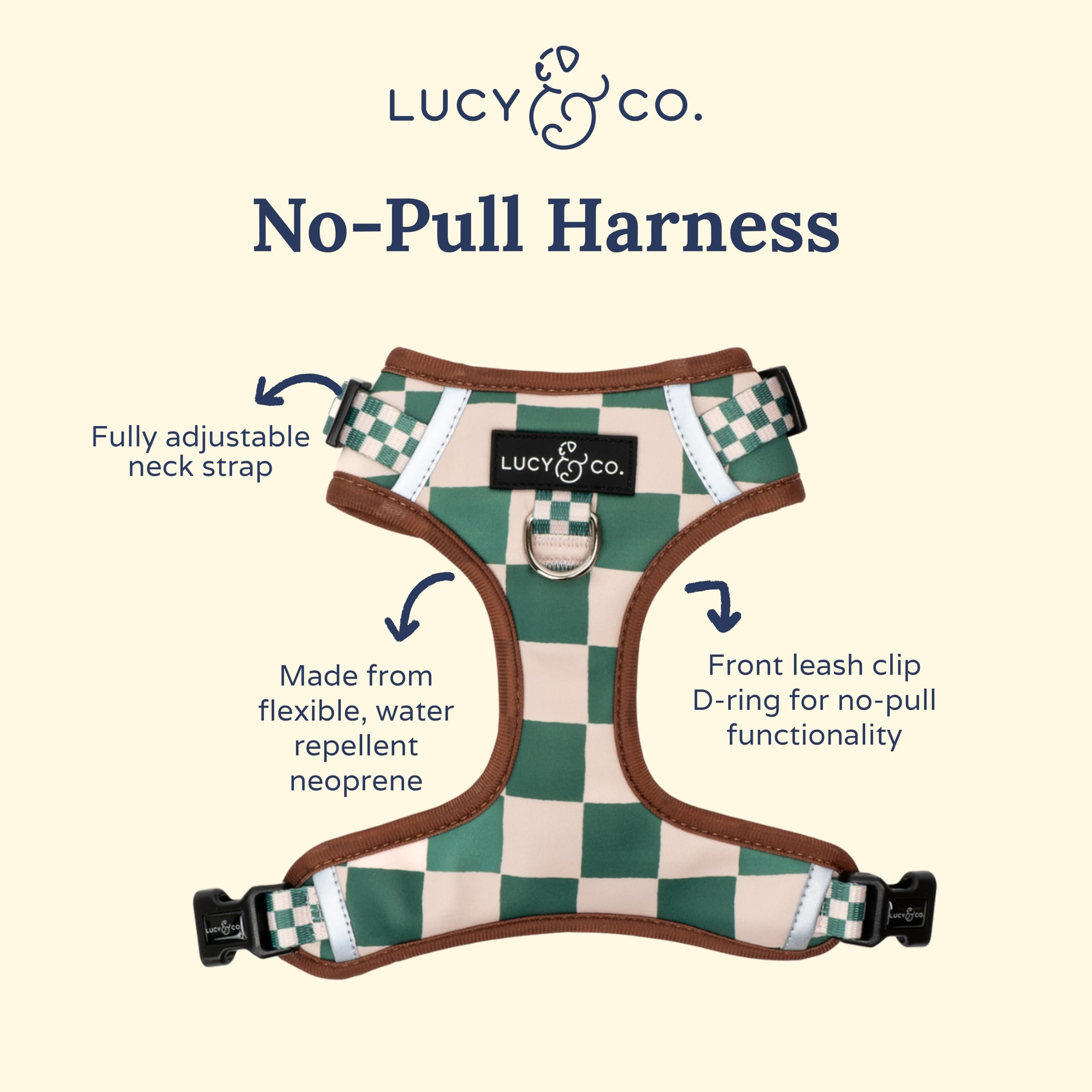 Lucy & Co. Cute No-Pull You're a Square Harness - Stop Pulling & Walk Easy - Harness Available in XS-XL for Small, Medium, and L