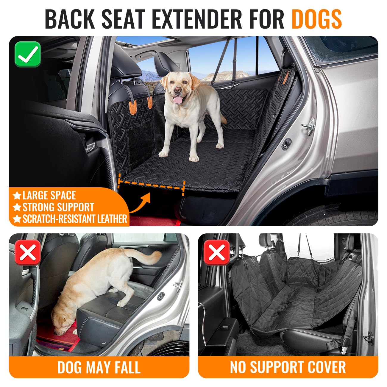 MAXFUT Dog Back Seat Extender,Backseat Pet Cover for Dogs,Rear Dog Car Seat Cover for Back Seat,Hard Bottom Car Seat Cover for D