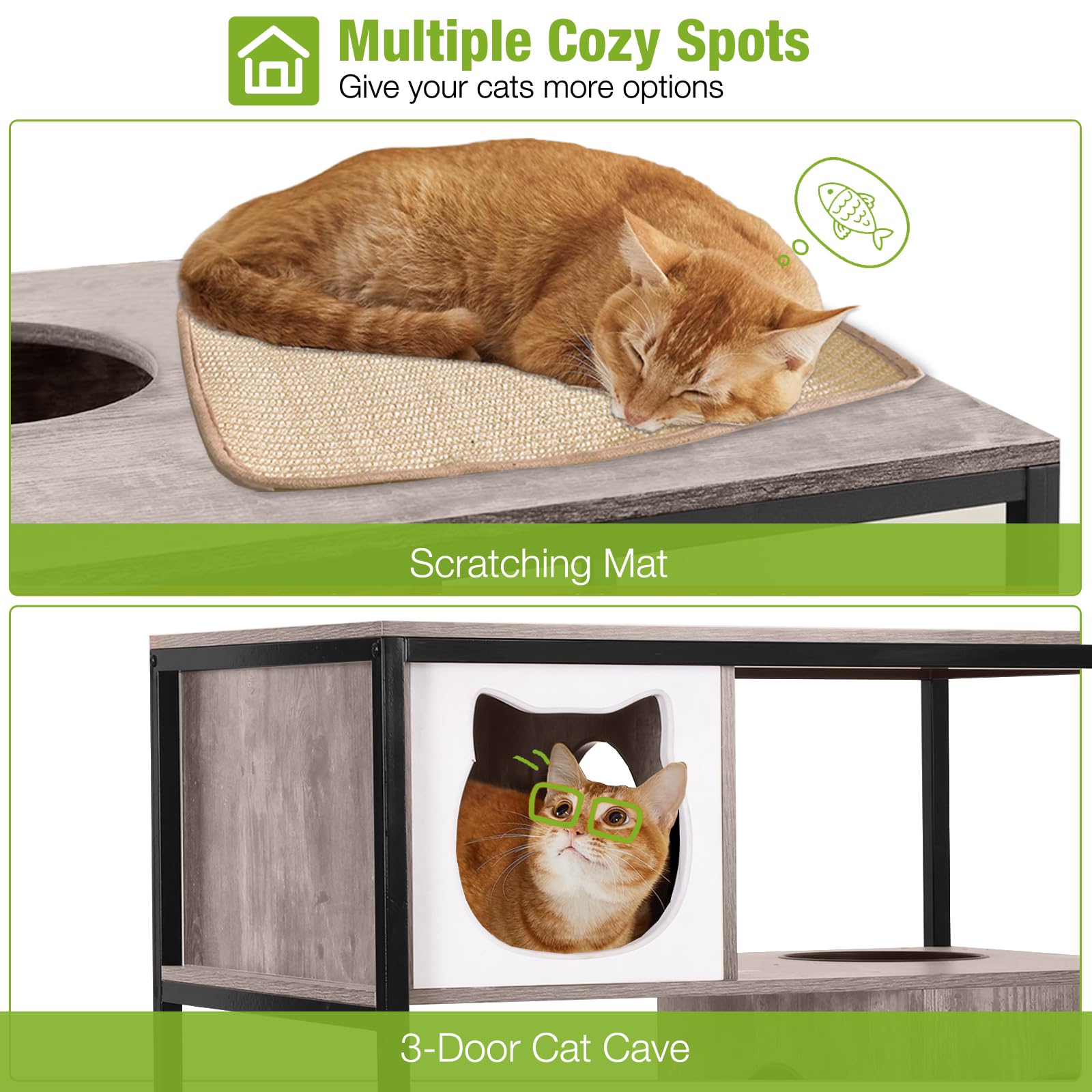 Gutinneen Cat Litter Box Enclosure Cat Tree With Hidden Litter Box, Scratching Post, Hammock, And Mat, 57.5 Inch (Nature)