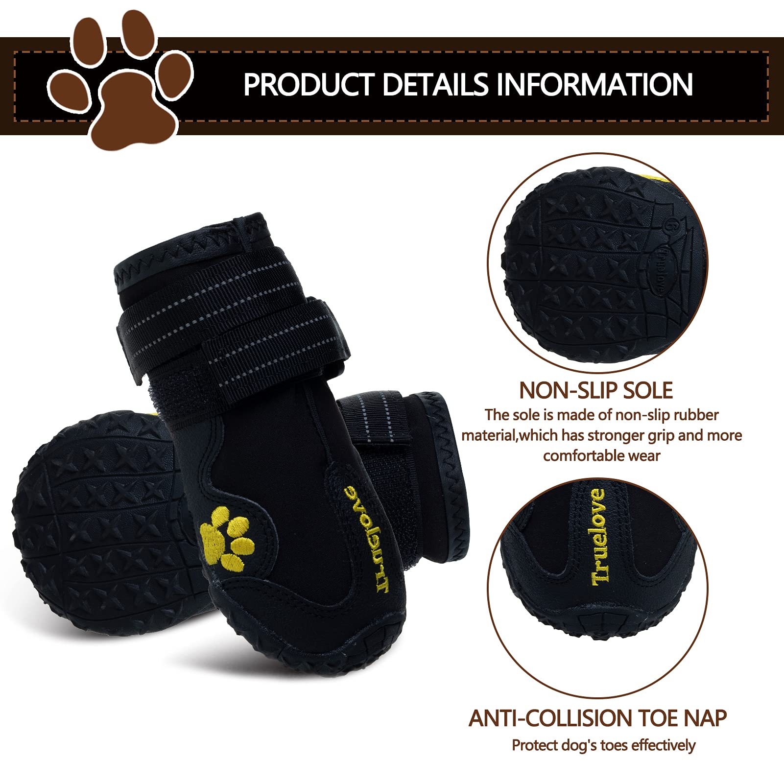 Expawlorer Anti-Slip Dog Shoes Waterproof & Stain Resistant Dog Booties With Reflective Straps For Outdoor Hiking, Black, Size 8: 3.19'X3.03' (L*W) (Pack Of 4)