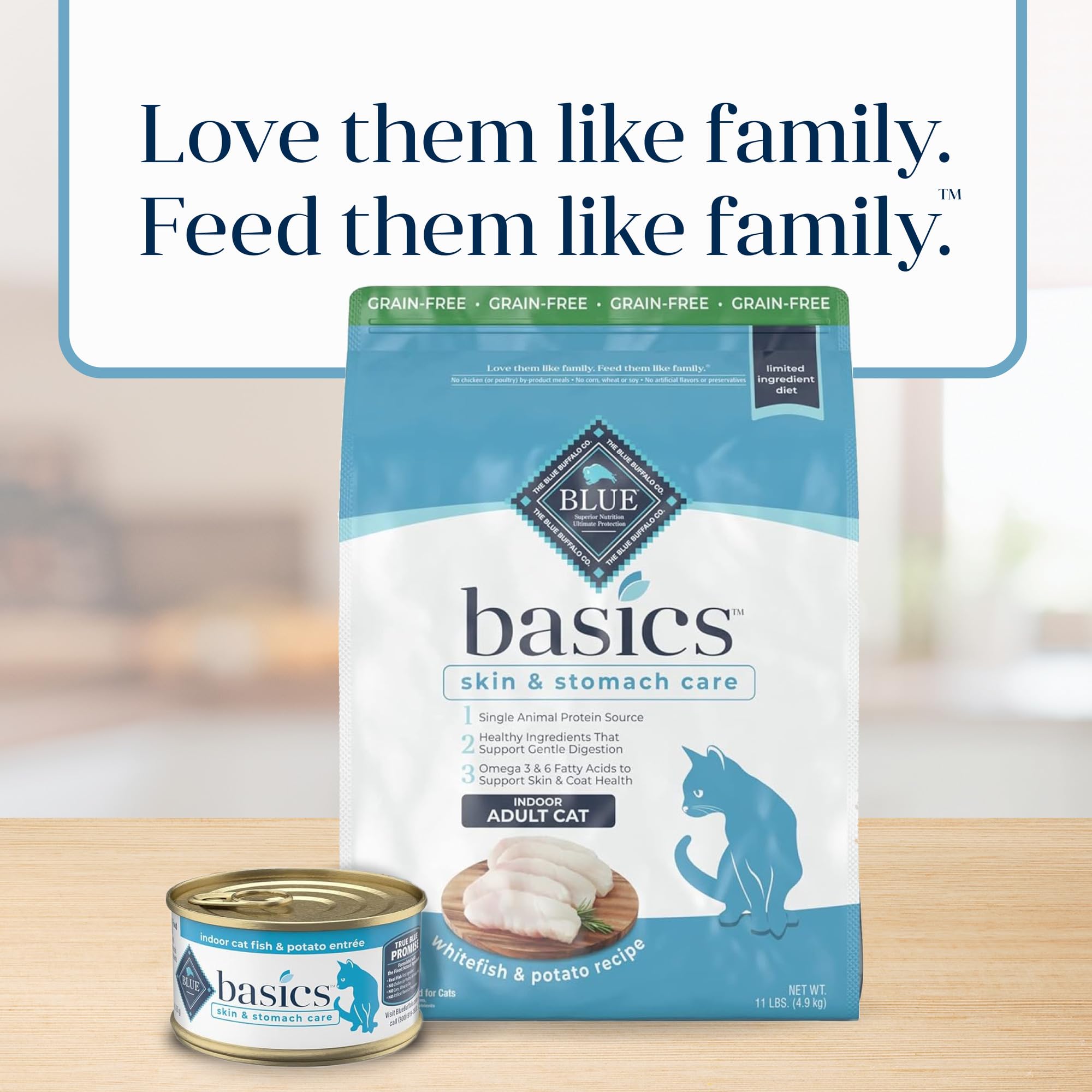 Blue Buffalo Basics Grain-Free Dry Cat Food, Fish & Potato Recipe, 11 lb for Indoor Cats