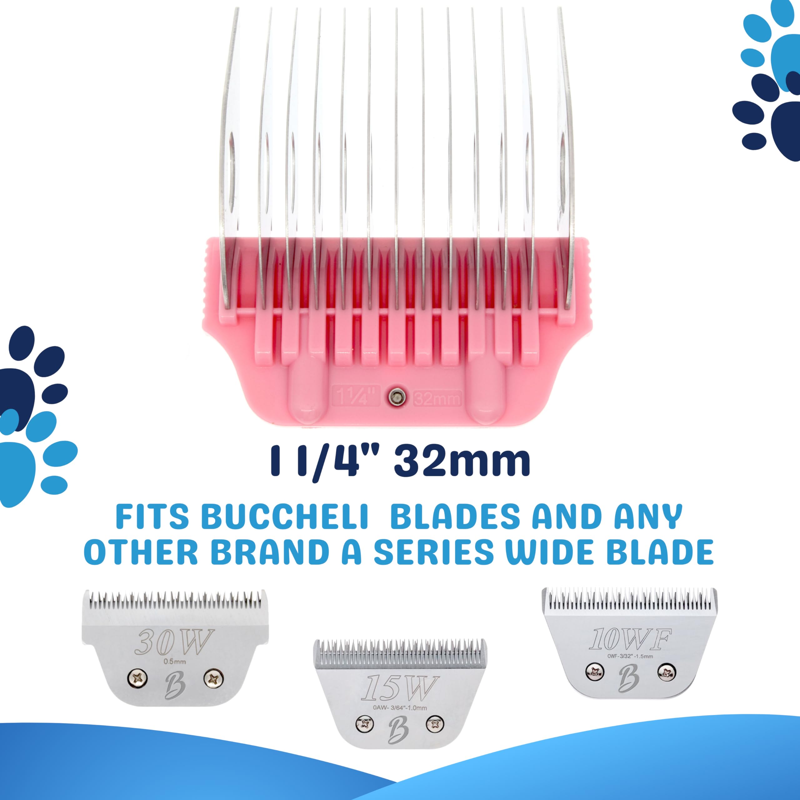 Bucchelli 32Mm 1 1/4'' Cut Wide Clipper Guard Attachment For A5 Type Blade | Stainless Steel Blade For Professional Groomers And