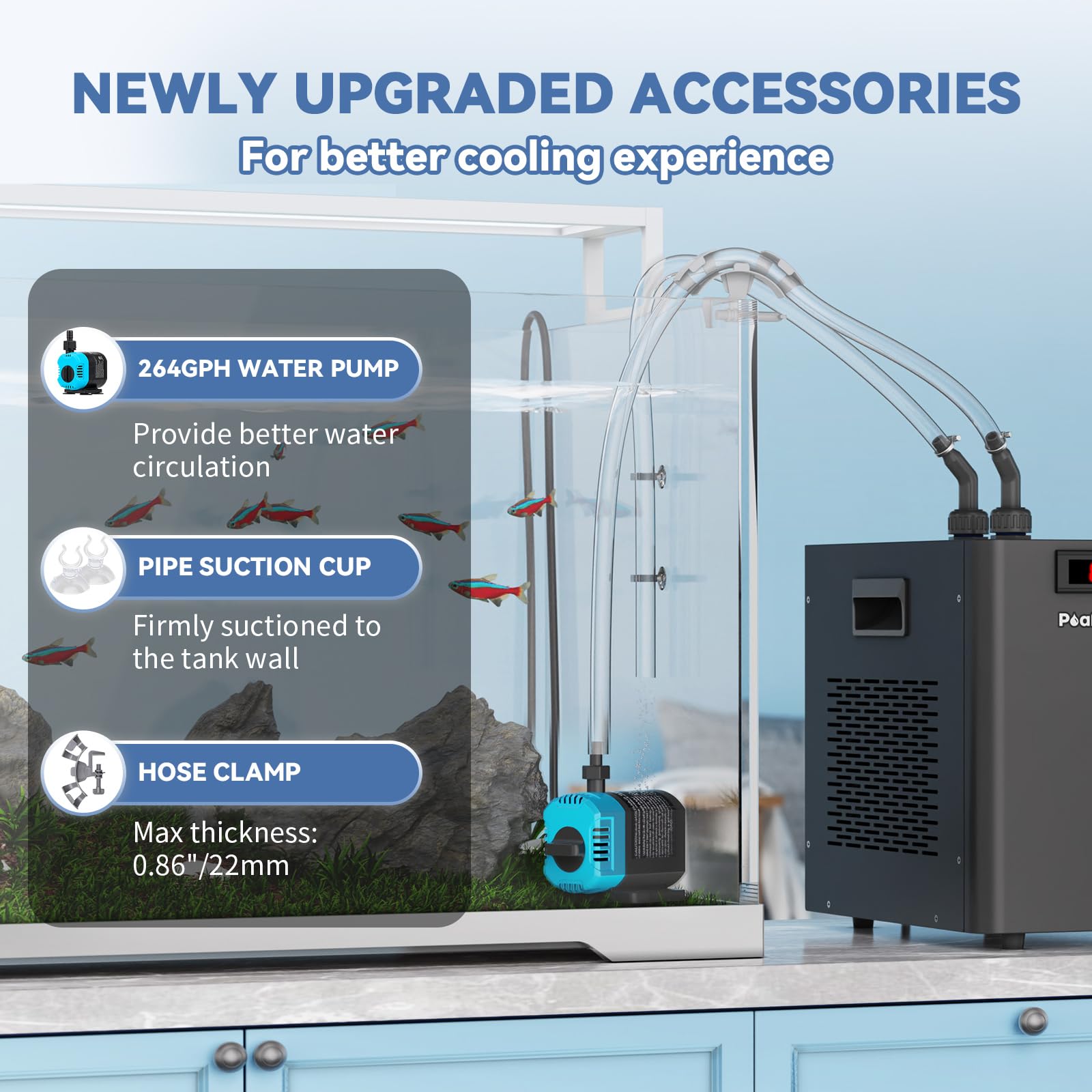 Poafamx 42gal Aquarium Chiller 1/10 HP Water Chiller Hydroponics Cooler 160L Fish Tank Cooling System with Quiet Compressor Refr