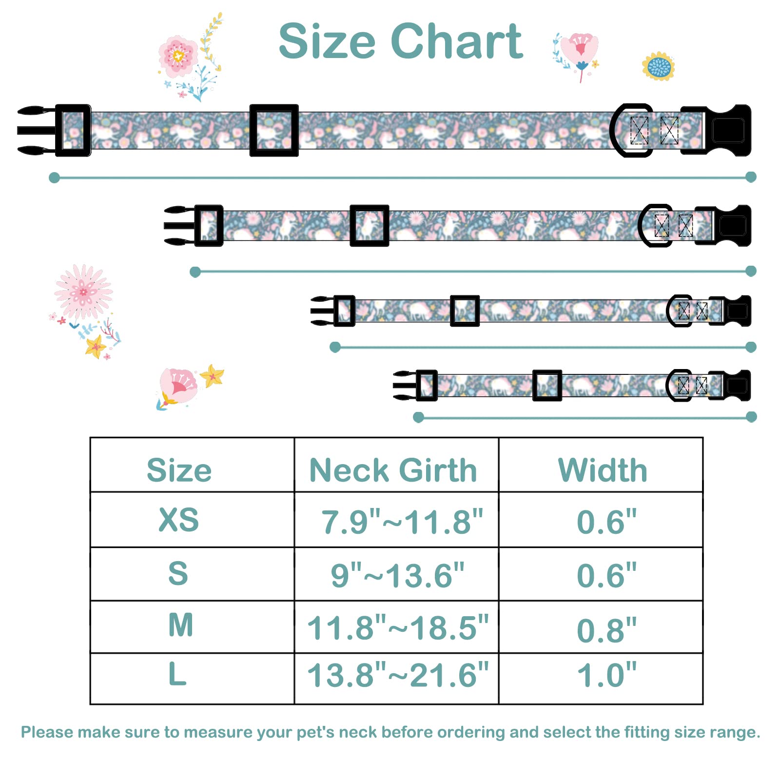 Faygarsle Cotton Designer Dogs Collar Cute Unicorn Dog Collars For Girl Female Small Medium Large Dogs With Unicorn Charms L