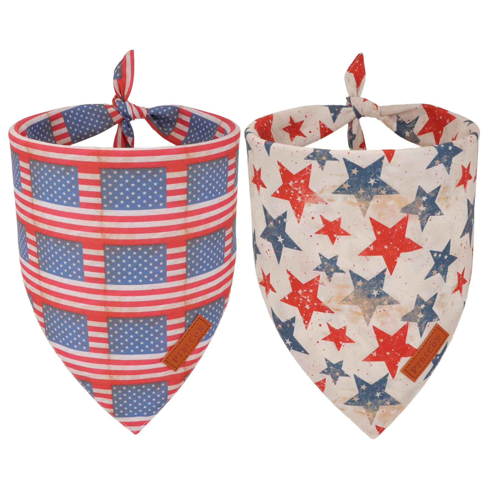 Ptdecor American Flag Dog Bandana Flag Stars Patterns, Patriotic Pet Scarf Reversible Triangle 4Th Of July Bandanas For Medium L