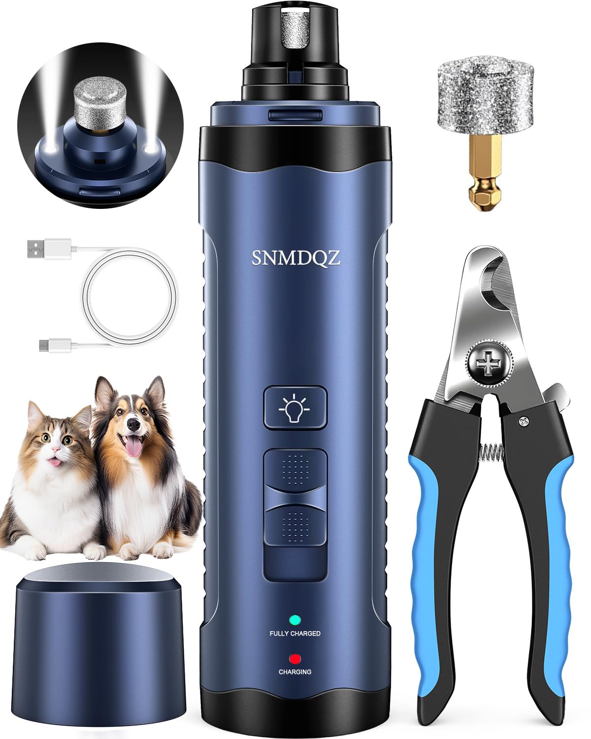 Dog Nail Grinder, Dog Nail Trimmers, And Clippers Kit With 2 Led Lights. Super Quiet Electric Pet Nail Grinder, Rechargeable, Fo
